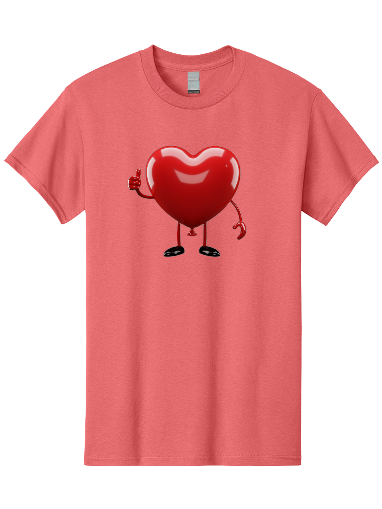 Red-Heart-Character-2 Men'S Graphic Tee, 100% Cotton, Comfortable Casual Summer Wear, Machine Washable, Heart Character With Thumbs Up, Red Heart, Love Symbol, Cartoon Heart, Happiness, Heart Shape, Love Icon, Positive Gesture, Bae250