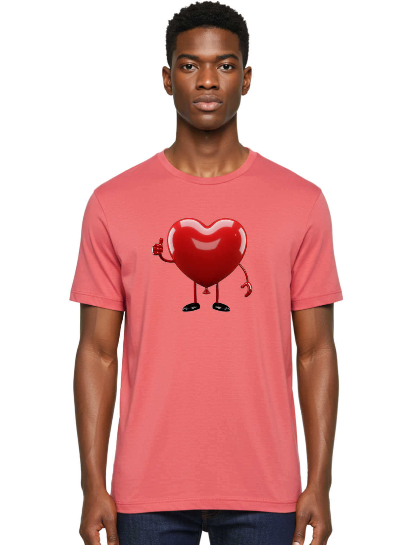 Red-Heart-Character-2 Men'S Graphic Tee, 100% Cotton, Comfortable Casual Summer Wear, Machine Washable, Heart Character With Thumbs Up, Red Heart, Love Symbol, Cartoon Heart, Happiness, Heart Shape, Love Icon, Positive Gesture, Bae250