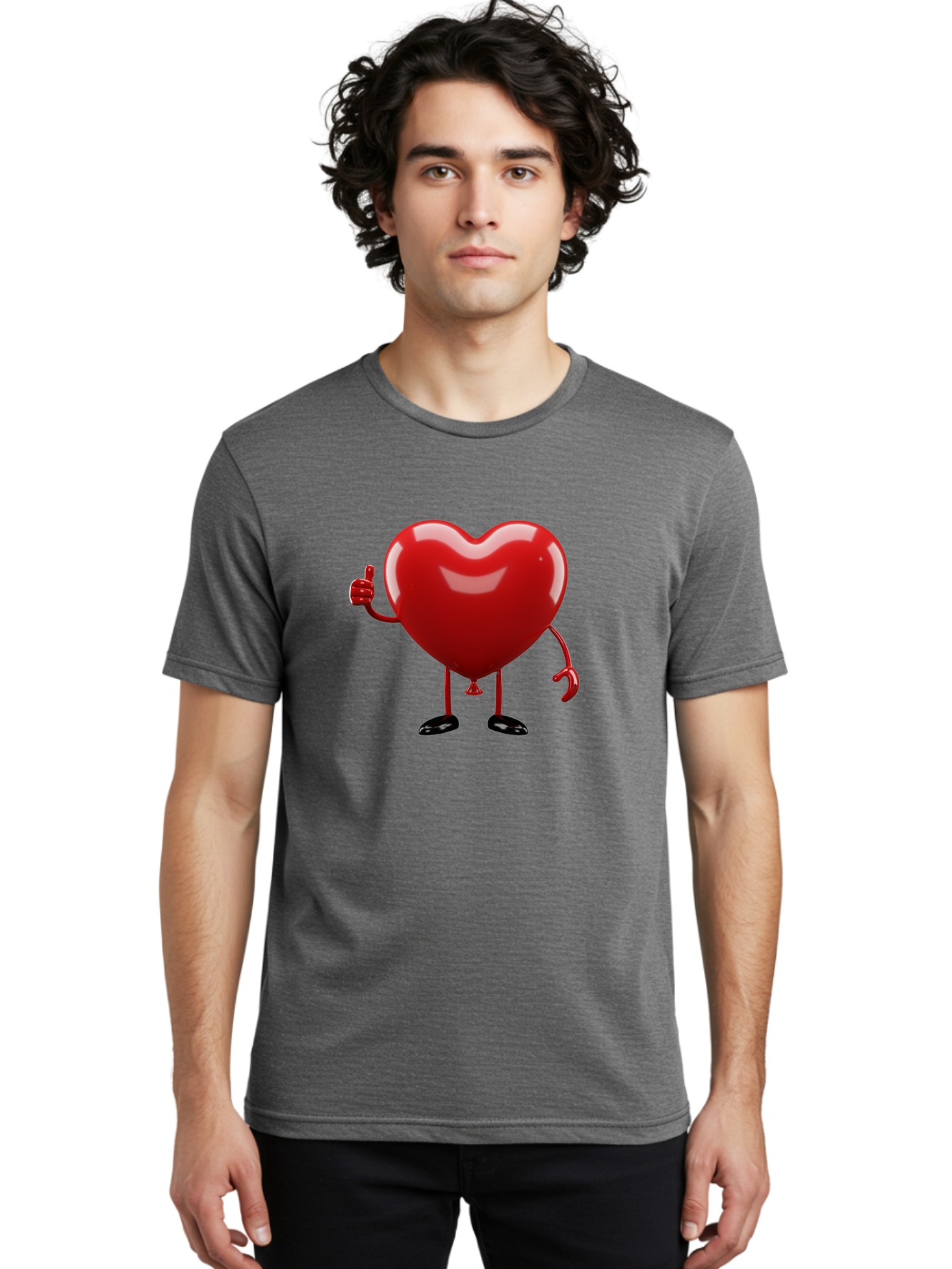 Red-Heart-Character-2 Men'S Graphic Tee, 100% Cotton, Comfortable Casual Summer Wear, Machine Washable, Heart Character With Thumbs Up, Red Heart, Love Symbol, Cartoon Heart, Happiness, Heart Shape, Love Icon, Positive Gesture, Bae250
