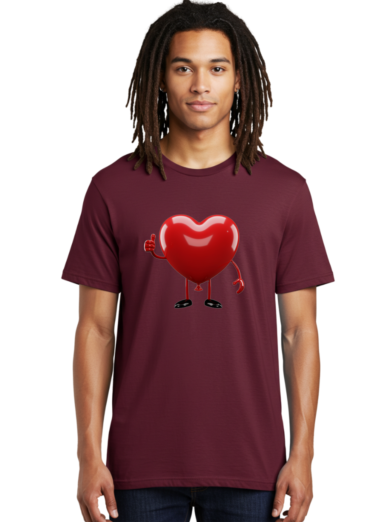 Red-Heart-Character-2 Men'S Graphic Tee, 100% Cotton, Comfortable Casual Summer Wear, Machine Washable, Heart Character With Thumbs Up, Red Heart, Love Symbol, Cartoon Heart, Happiness, Heart Shape, Love Icon, Positive Gesture, Bae250