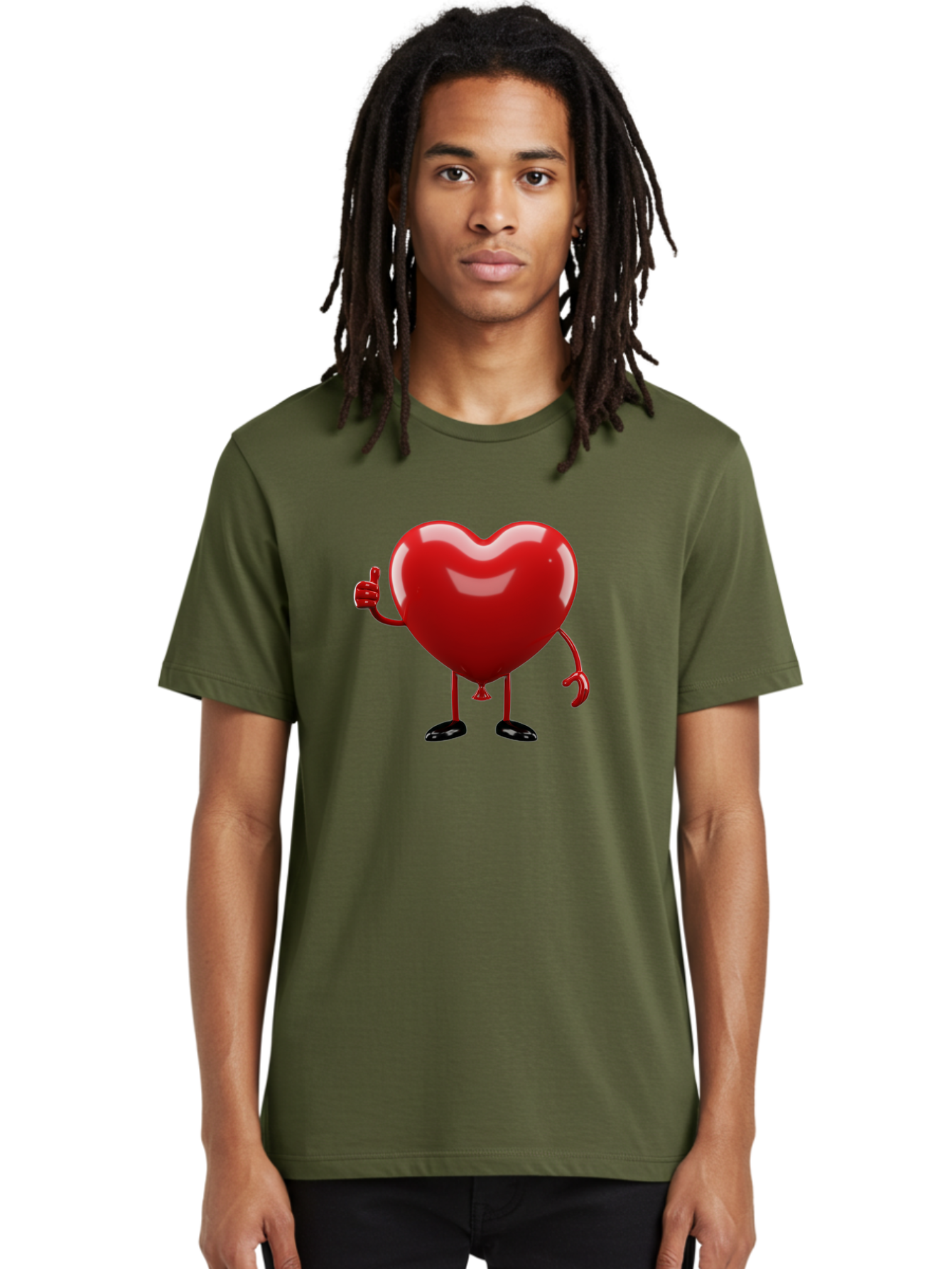 Red-Heart-Character-2 Men'S Graphic Tee, 100% Cotton, Comfortable Casual Summer Wear, Machine Washable, Heart Character With Thumbs Up, Red Heart, Love Symbol, Cartoon Heart, Happiness, Heart Shape, Love Icon, Positive Gesture, Bae250