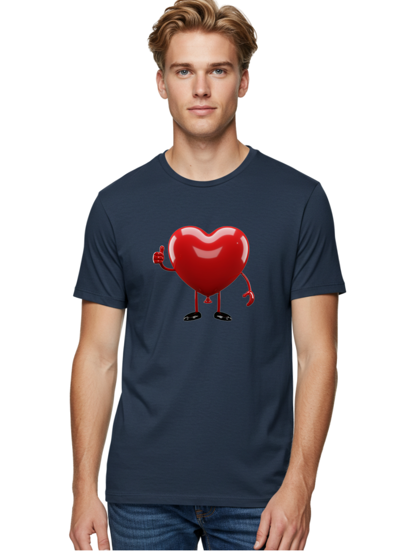 Red-Heart-Character-2 Men'S Graphic Tee, 100% Cotton, Comfortable Casual Summer Wear, Machine Washable, Heart Character With Thumbs Up, Red Heart, Love Symbol, Cartoon Heart, Happiness, Heart Shape, Love Icon, Positive Gesture, Bae250