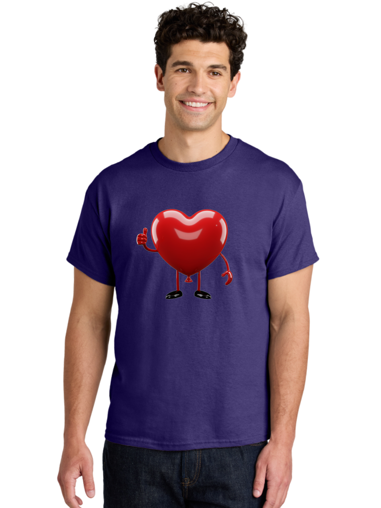 Red-Heart-Character-2 Men'S Graphic Tee, 100% Cotton, Comfortable Casual Summer Wear, Machine Washable, Heart Character With Thumbs Up, Red Heart, Love Symbol, Cartoon Heart, Happiness, Heart Shape, Love Icon, Positive Gesture, Bae250