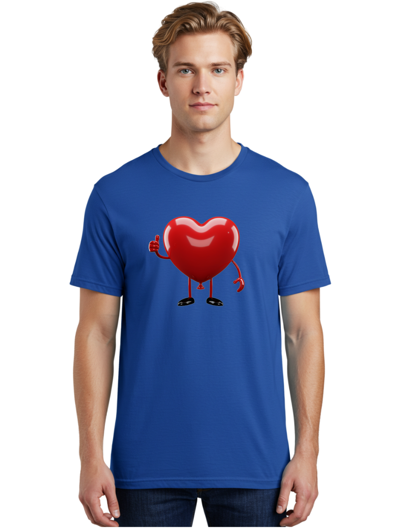 Red-Heart-Character-2 Men'S Graphic Tee, 100% Cotton, Comfortable Casual Summer Wear, Machine Washable, Heart Character With Thumbs Up, Red Heart, Love Symbol, Cartoon Heart, Happiness, Heart Shape, Love Icon, Positive Gesture, Bae250