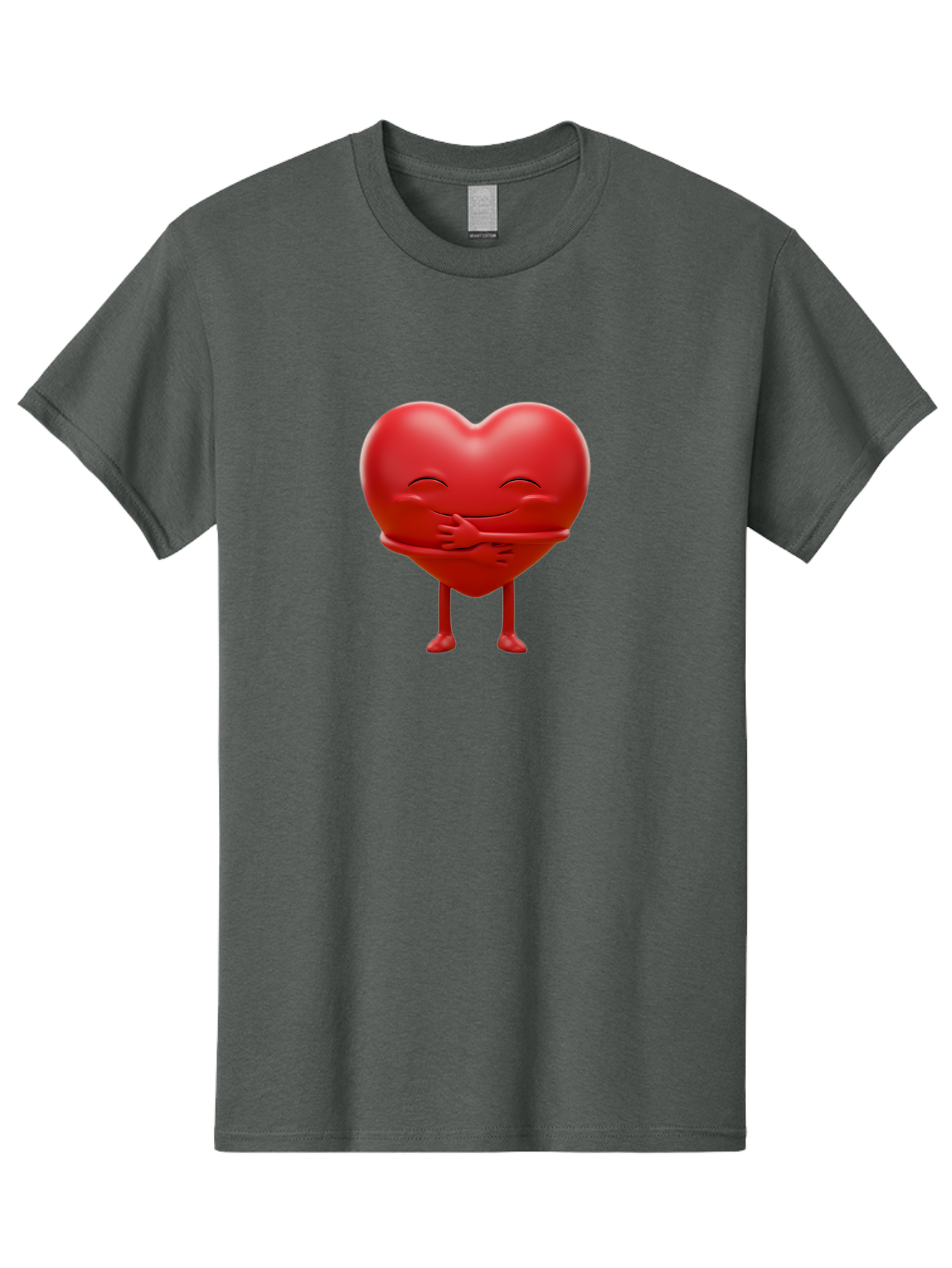 Red-Heart-Character Men'S Graphic Tee, 100% Cotton, Comfortable Casual Summer Wear, Machine Washable, Cartoon Heart Character, Heart Touching Hand, Happy Heart, Heart Smiling Face, Cute Cartoon Character, Heart With Legs, Bae251