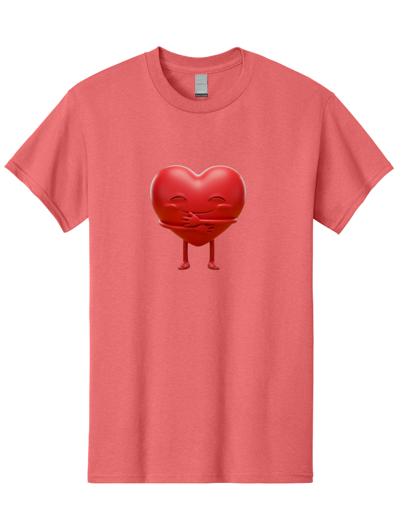 Red-Heart-Character Men'S Graphic Tee, 100% Cotton, Comfortable Casual Summer Wear, Machine Washable, Cartoon Heart Character, Heart Touching Hand, Happy Heart, Heart Smiling Face, Cute Cartoon Character, Heart With Legs, Bae251