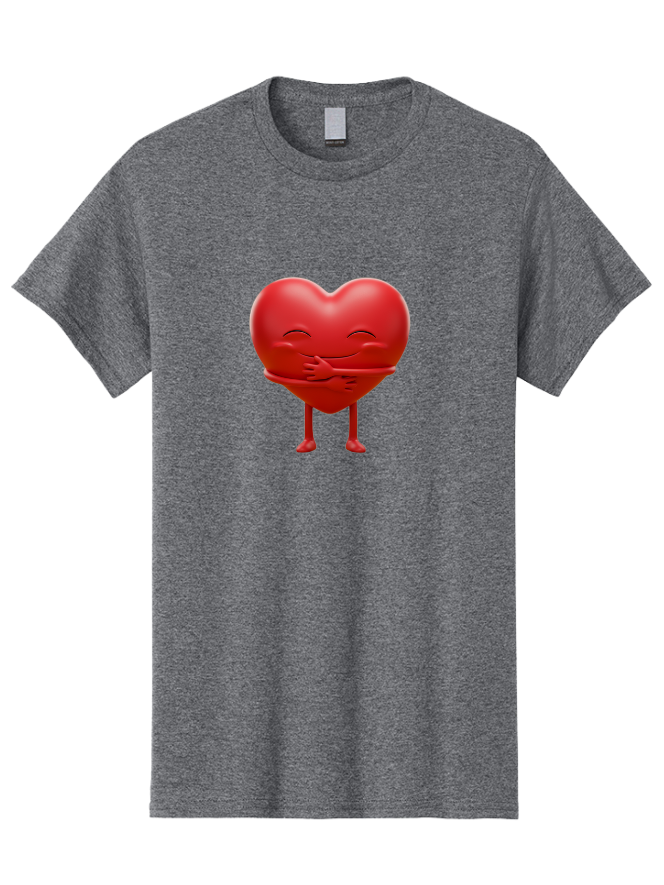Red-Heart-Character Men'S Graphic Tee, 100% Cotton, Comfortable Casual Summer Wear, Machine Washable, Cartoon Heart Character, Heart Touching Hand, Happy Heart, Heart Smiling Face, Cute Cartoon Character, Heart With Legs, Bae251