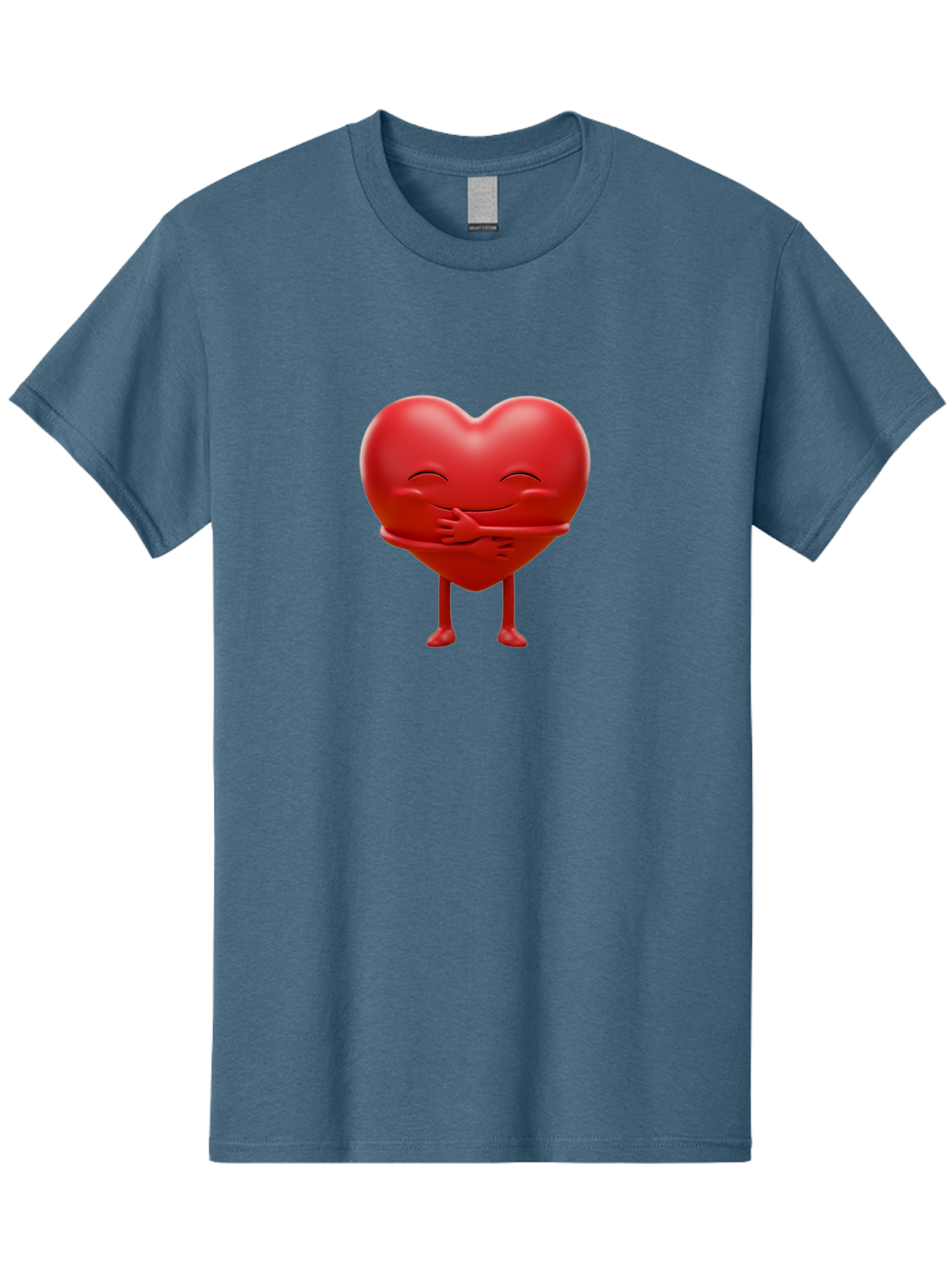 Red-Heart-Character Men'S Graphic Tee, 100% Cotton, Comfortable Casual Summer Wear, Machine Washable, Cartoon Heart Character, Heart Touching Hand, Happy Heart, Heart Smiling Face, Cute Cartoon Character, Heart With Legs, Bae251