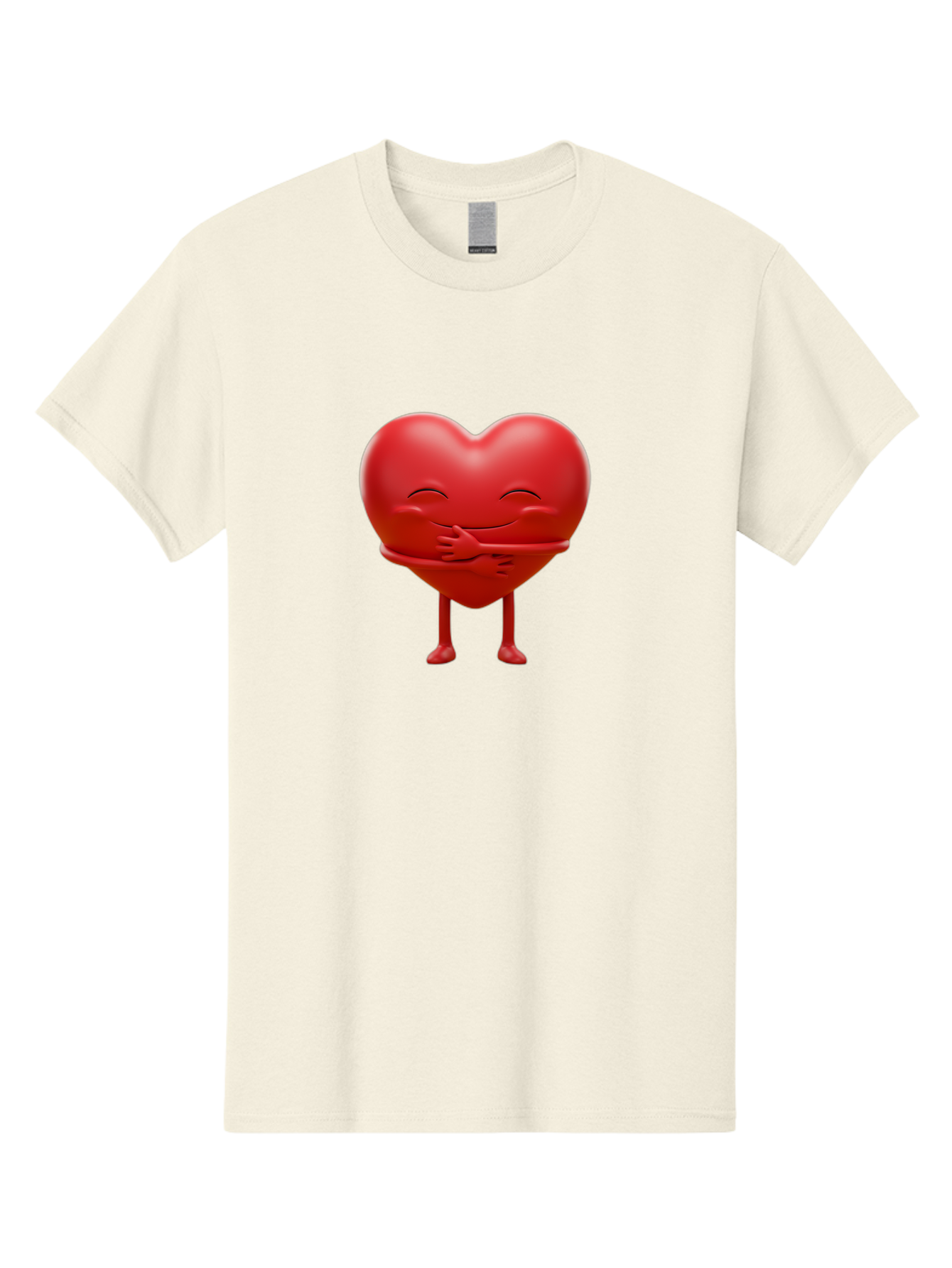 Red-Heart-Character Men'S Graphic Tee, 100% Cotton, Comfortable Casual Summer Wear, Machine Washable, Cartoon Heart Character, Heart Touching Hand, Happy Heart, Heart Smiling Face, Cute Cartoon Character, Heart With Legs, Bae251