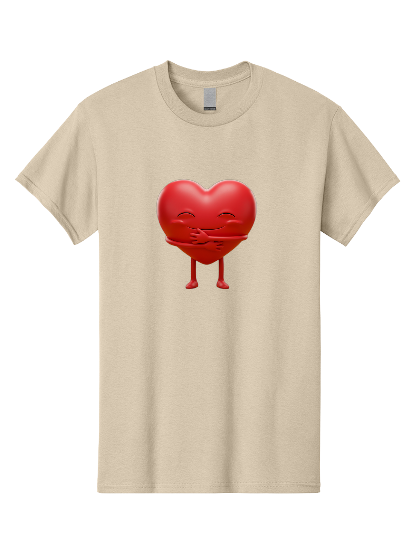 Red-Heart-Character Men'S Graphic Tee, 100% Cotton, Comfortable Casual Summer Wear, Machine Washable, Cartoon Heart Character, Heart Touching Hand, Happy Heart, Heart Smiling Face, Cute Cartoon Character, Heart With Legs, Bae251