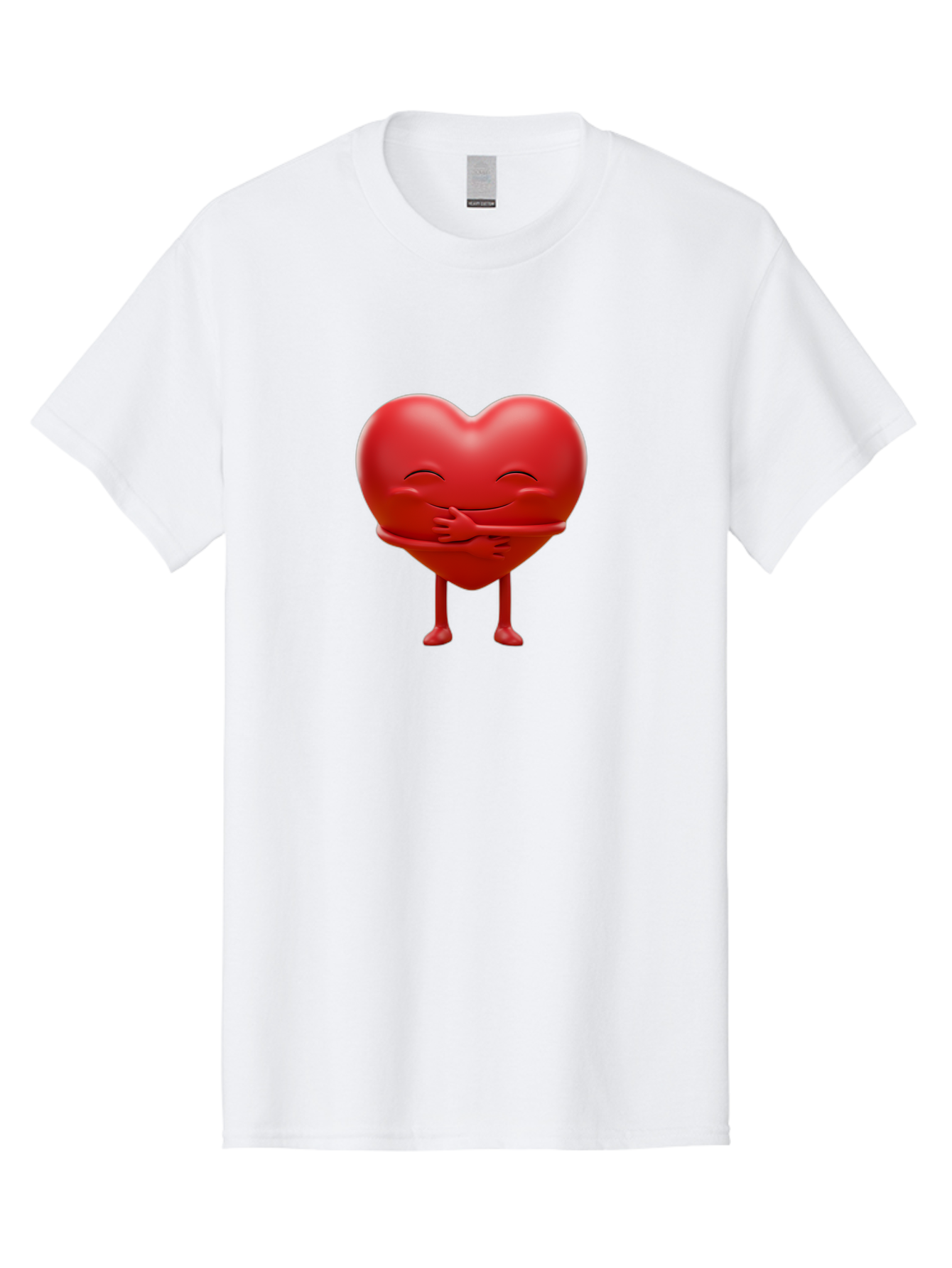 Red-Heart-Character Men'S Graphic Tee, 100% Cotton, Comfortable Casual Summer Wear, Machine Washable, Cartoon Heart Character, Heart Touching Hand, Happy Heart, Heart Smiling Face, Cute Cartoon Character, Heart With Legs, Bae251