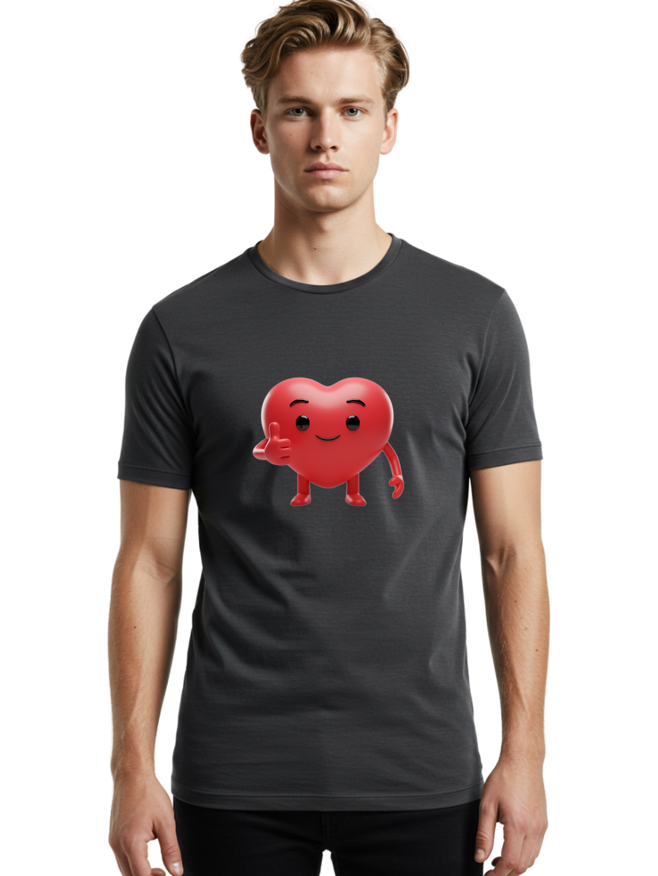 Red-Heart-Emoji Men'S Graphic Tee, 100% Cotton, Comfortable Casual Summer Wear, Machine Washable, Red Heart Character, Cartoon Heart, Heart With Arms And Legs, Thumbs Up Heart, Smiling Heart, Happy Heart, 3D Heart Character, Cute Heart Mascot Bae252