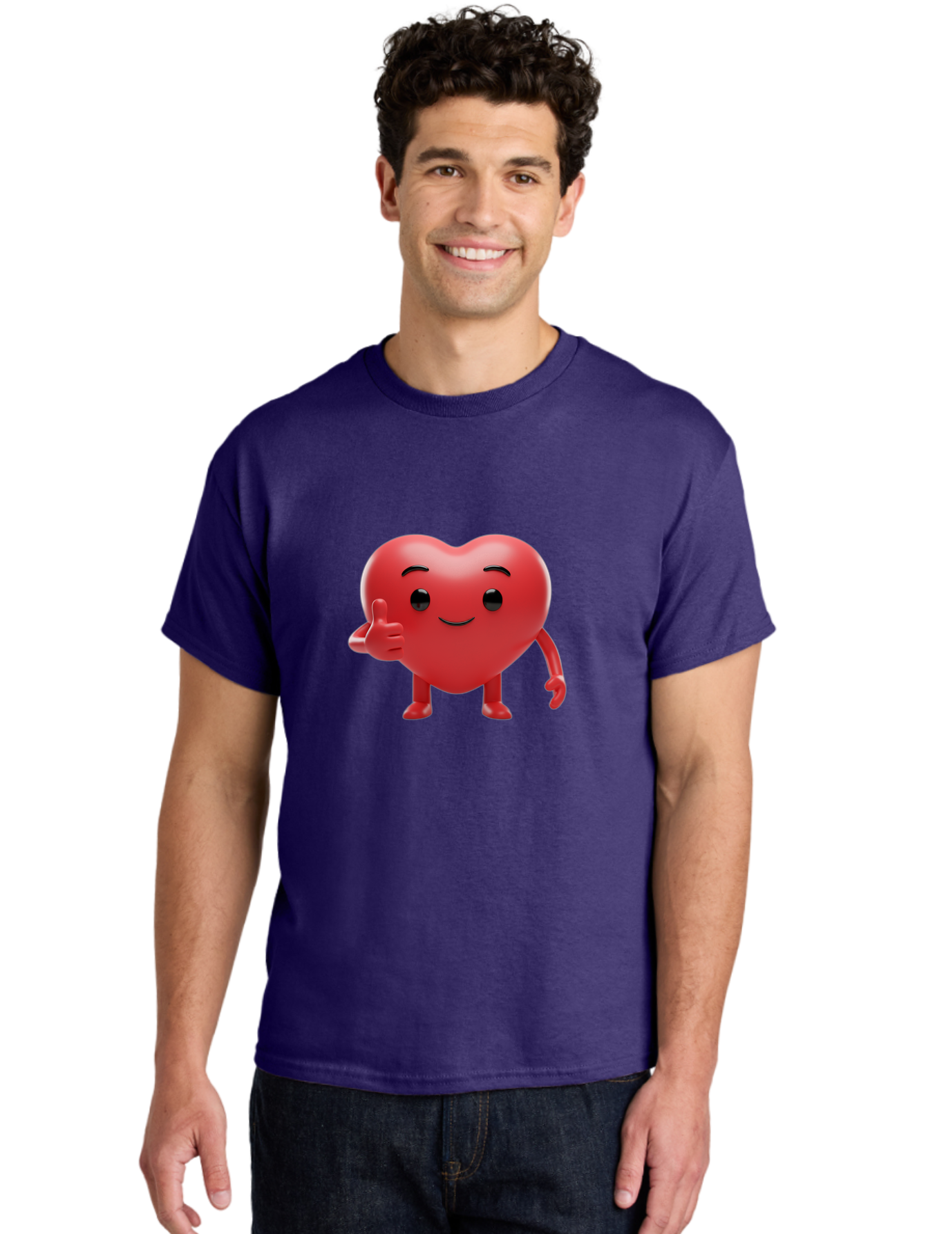 Red-Heart-Emoji Men'S Graphic Tee, 100% Cotton, Comfortable Casual Summer Wear, Machine Washable, Red Heart Character, Cartoon Heart, Heart With Arms And Legs, Thumbs Up Heart, Smiling Heart, Happy Heart, 3D Heart Character, Cute Heart Mascot Bae252