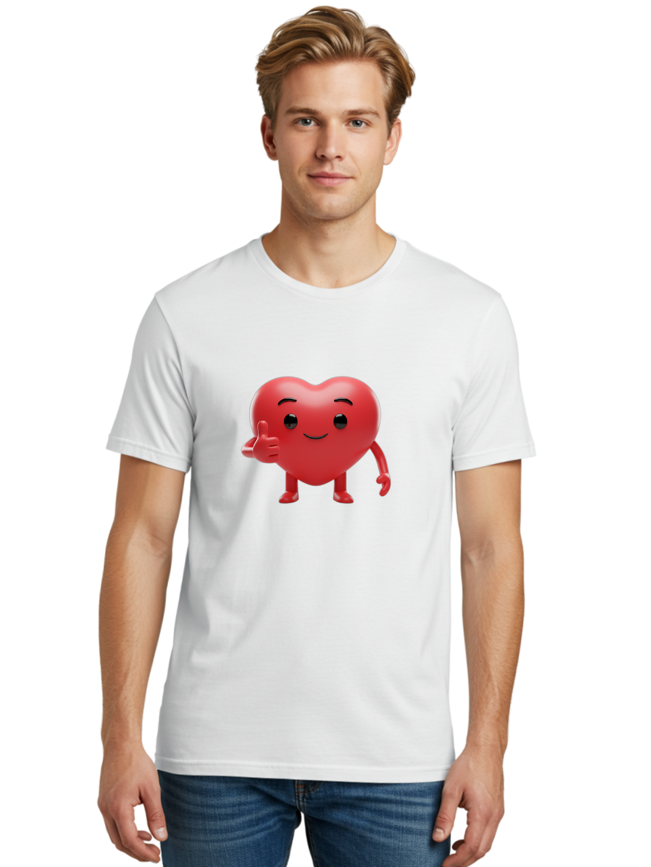 Red-Heart-Emoji Men'S Graphic Tee, 100% Cotton, Comfortable Casual Summer Wear, Machine Washable, Red Heart Character, Cartoon Heart, Heart With Arms And Legs, Thumbs Up Heart, Smiling Heart, Happy Heart, 3D Heart Character, Cute Heart Mascot Bae252