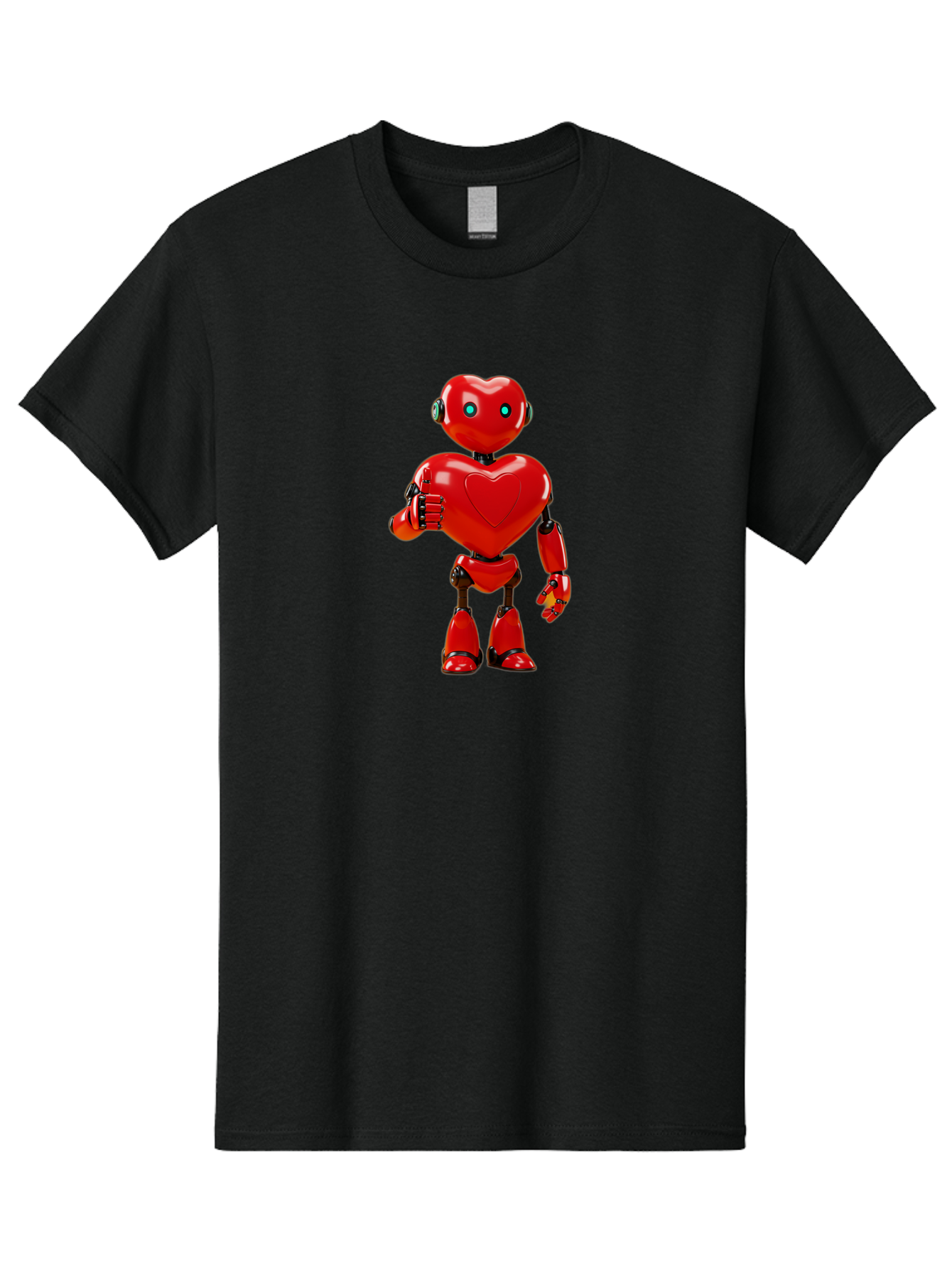 Red-Heart-Robot Men'S Graphic Tee, 100% Cotton, Comfortable Casual Summer Wear, Machine Washable, Red Robot With Heart-Shaped Body, Futuristic Design, Heart-Shaped Head, Blue Glowing Eyes, Robotic Lover, Cyborg, Shiny Red Metal, Bae253