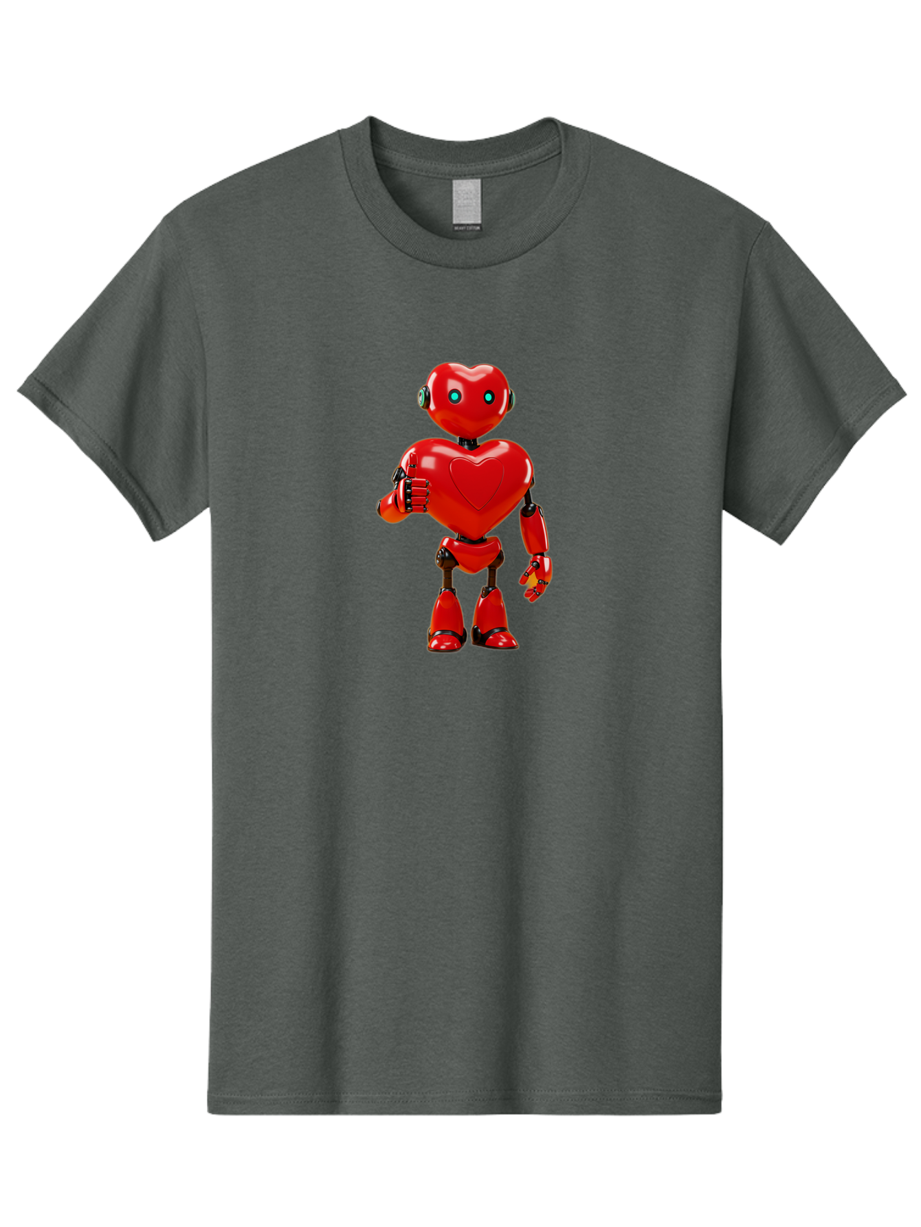 Red-Heart-Robot Men'S Graphic Tee, 100% Cotton, Comfortable Casual Summer Wear, Machine Washable, Red Robot With Heart-Shaped Body, Futuristic Design, Heart-Shaped Head, Blue Glowing Eyes, Robotic Lover, Cyborg, Shiny Red Metal, Bae253