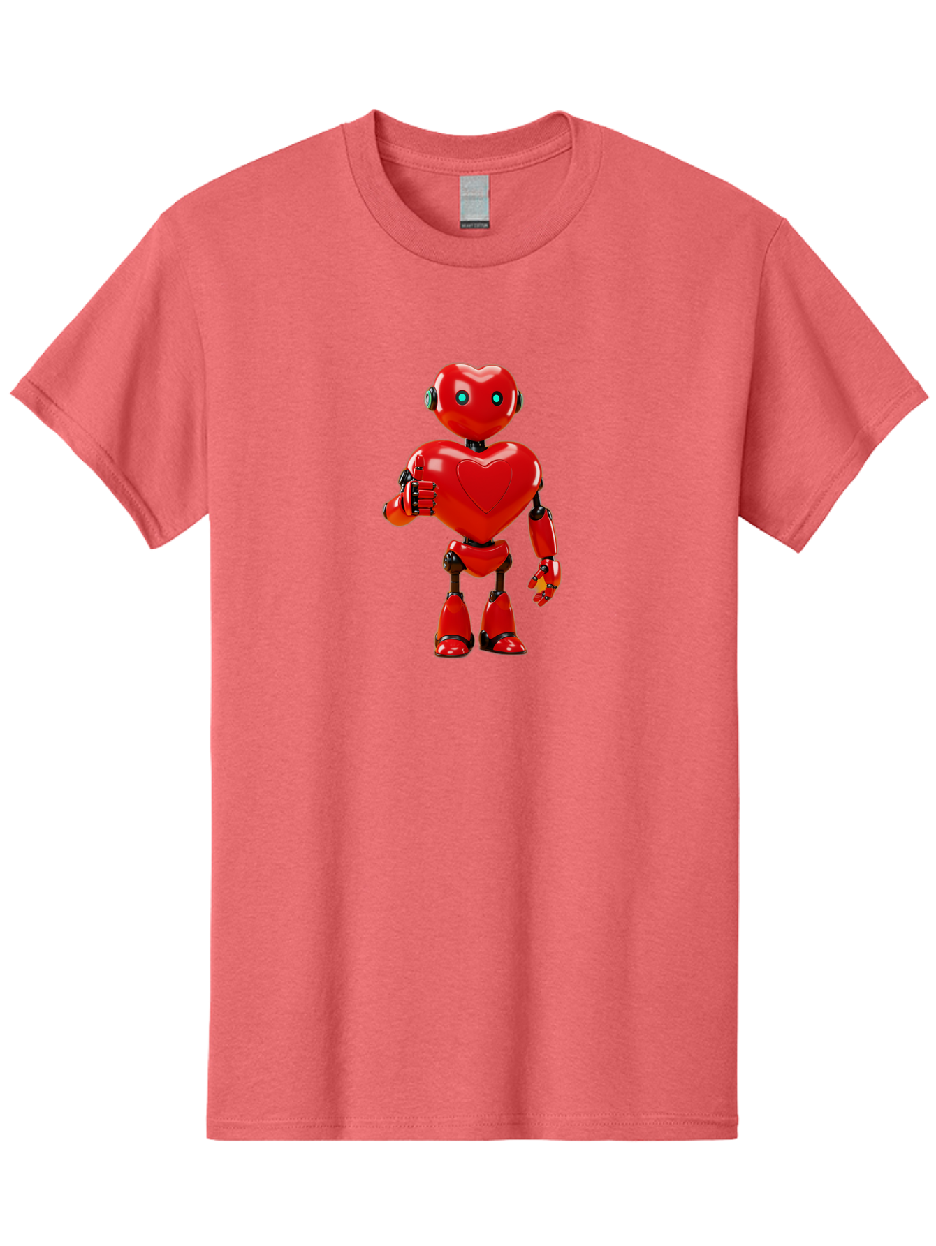 Red-Heart-Robot Men'S Graphic Tee, 100% Cotton, Comfortable Casual Summer Wear, Machine Washable, Red Robot With Heart-Shaped Body, Futuristic Design, Heart-Shaped Head, Blue Glowing Eyes, Robotic Lover, Cyborg, Shiny Red Metal, Bae253
