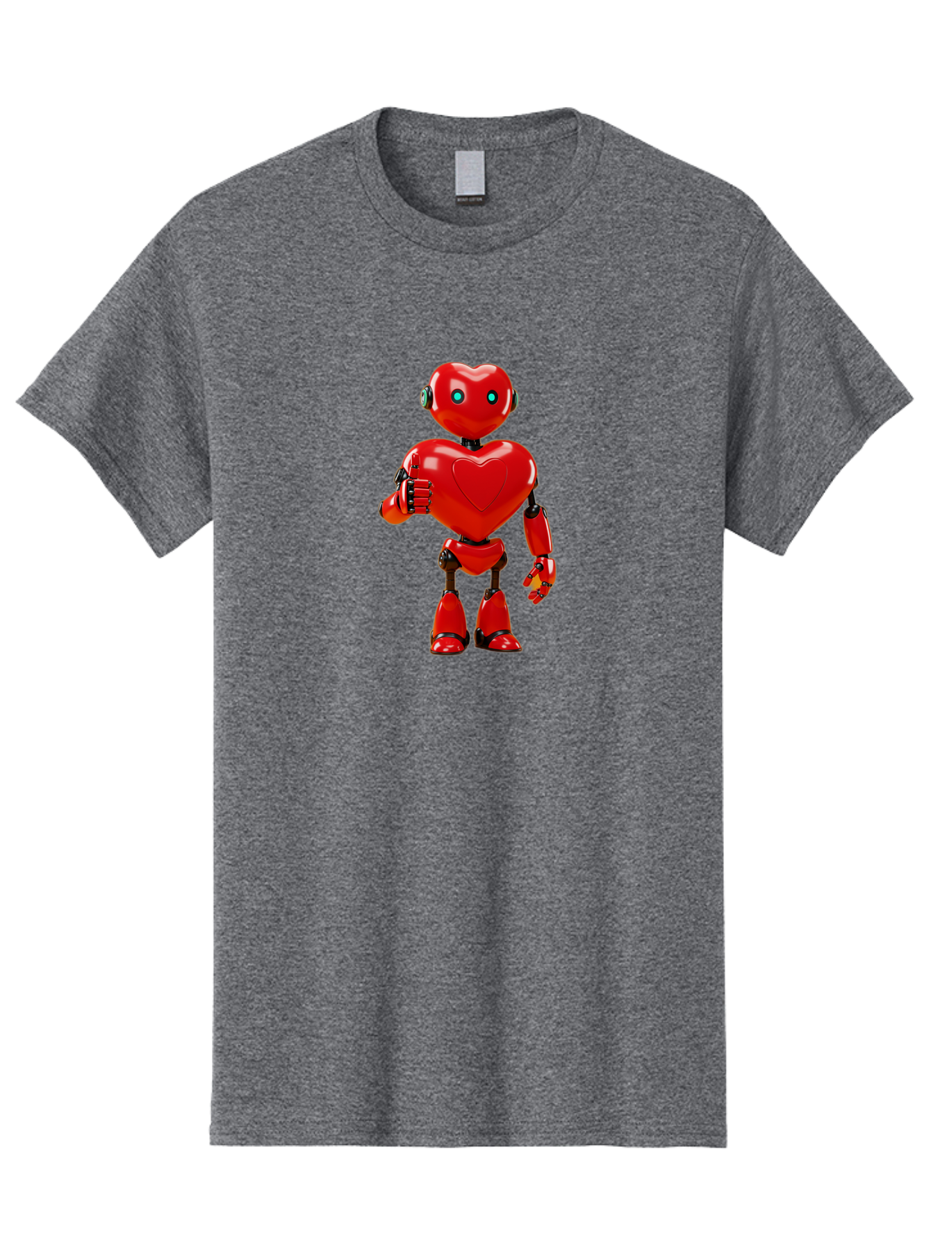 Red-Heart-Robot Men'S Graphic Tee, 100% Cotton, Comfortable Casual Summer Wear, Machine Washable, Red Robot With Heart-Shaped Body, Futuristic Design, Heart-Shaped Head, Blue Glowing Eyes, Robotic Lover, Cyborg, Shiny Red Metal, Bae253