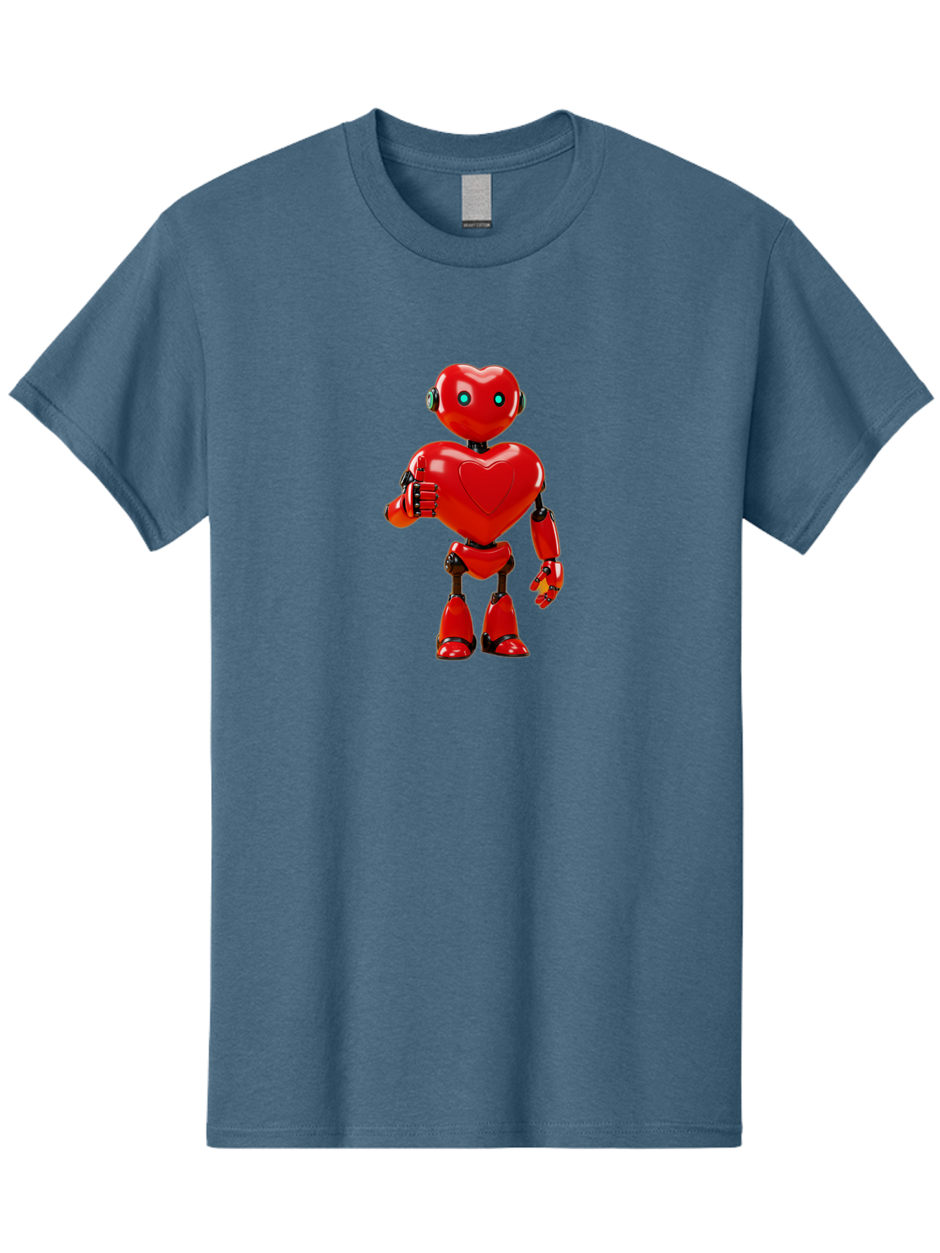 Red-Heart-Robot Men'S Graphic Tee, 100% Cotton, Comfortable Casual Summer Wear, Machine Washable, Red Robot With Heart-Shaped Body, Futuristic Design, Heart-Shaped Head, Blue Glowing Eyes, Robotic Lover, Cyborg, Shiny Red Metal, Bae253