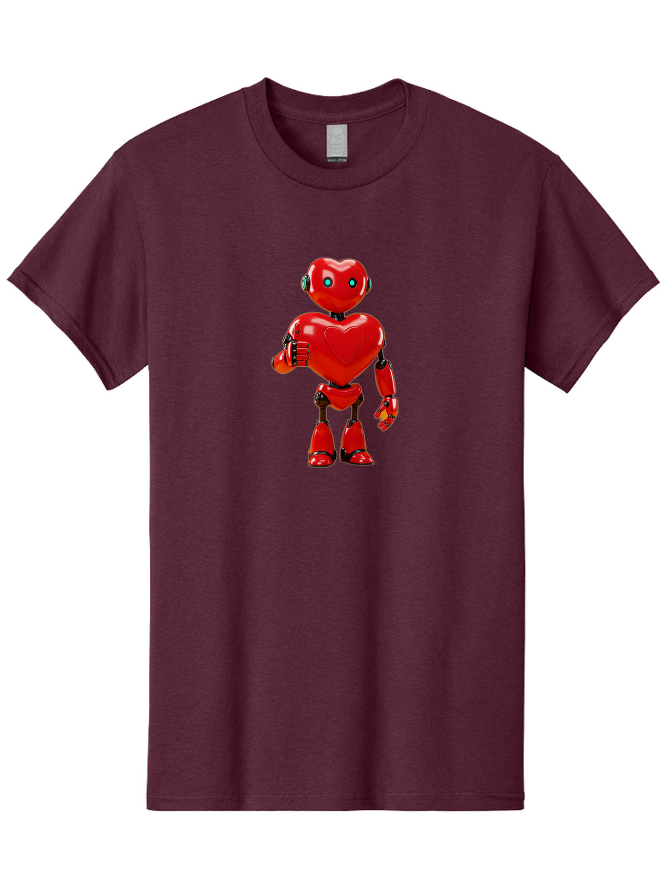 Red-Heart-Robot Men'S Graphic Tee, 100% Cotton, Comfortable Casual Summer Wear, Machine Washable, Red Robot With Heart-Shaped Body, Futuristic Design, Heart-Shaped Head, Blue Glowing Eyes, Robotic Lover, Cyborg, Shiny Red Metal, Bae253