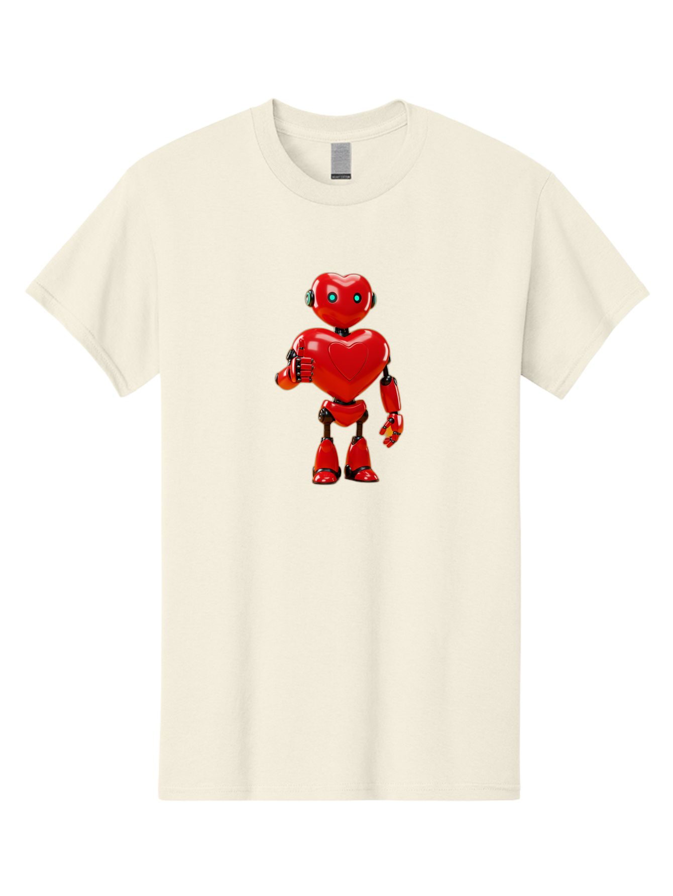 Red-Heart-Robot Men'S Graphic Tee, 100% Cotton, Comfortable Casual Summer Wear, Machine Washable, Red Robot With Heart-Shaped Body, Futuristic Design, Heart-Shaped Head, Blue Glowing Eyes, Robotic Lover, Cyborg, Shiny Red Metal, Bae253