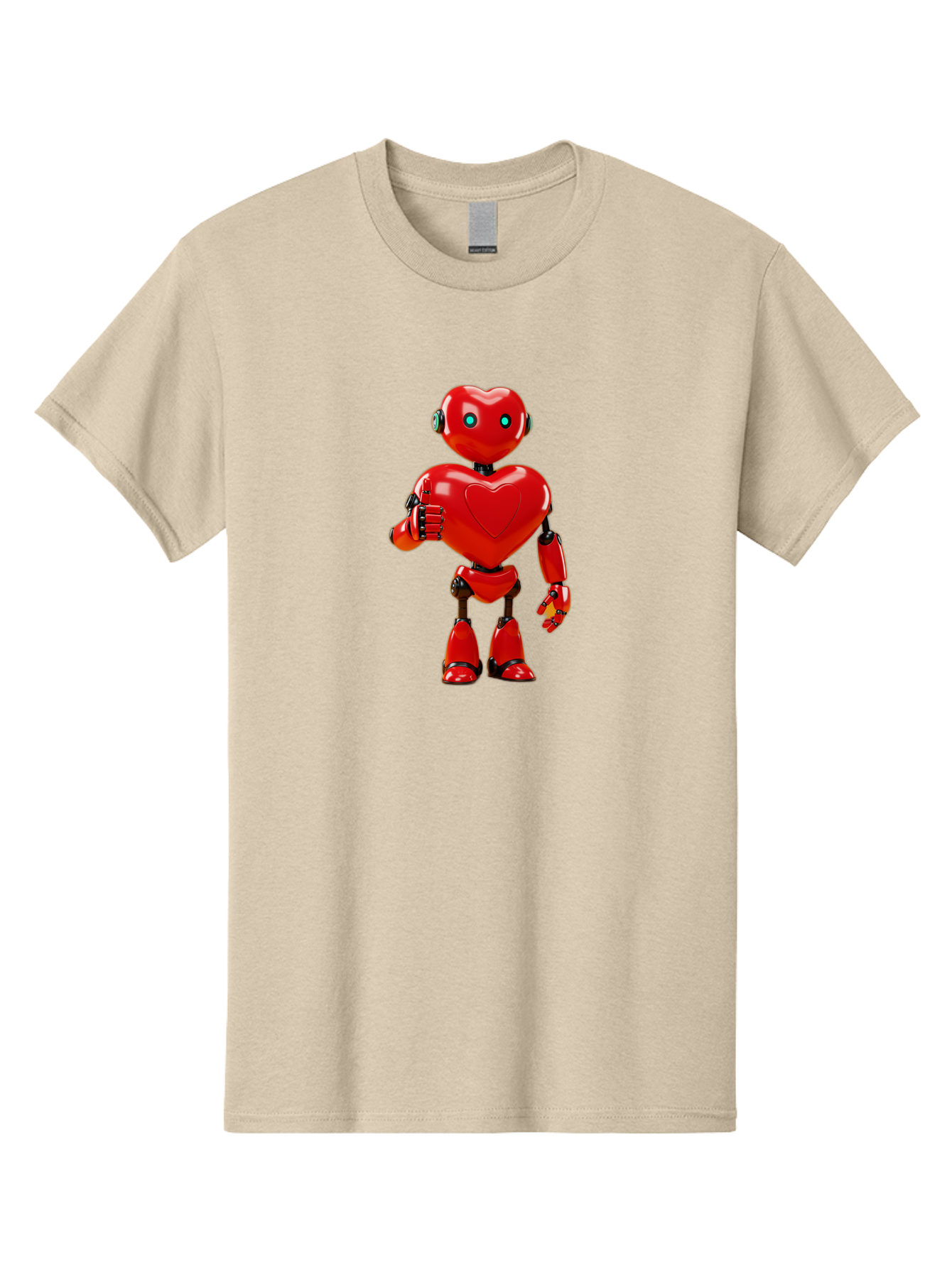Red-Heart-Robot Men'S Graphic Tee, 100% Cotton, Comfortable Casual Summer Wear, Machine Washable, Red Robot With Heart-Shaped Body, Futuristic Design, Heart-Shaped Head, Blue Glowing Eyes, Robotic Lover, Cyborg, Shiny Red Metal, Bae253
