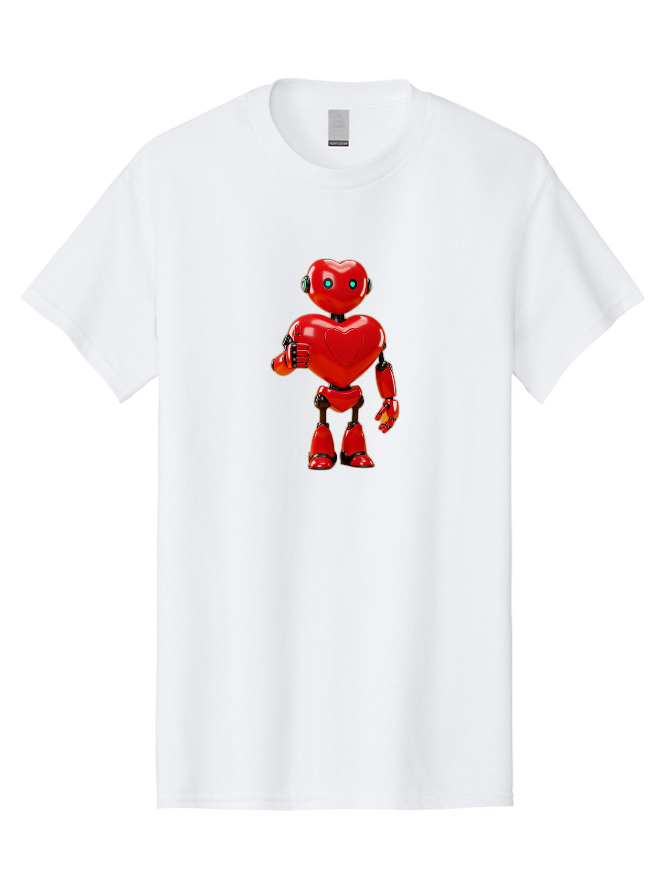 Red-Heart-Robot Men'S Graphic Tee, 100% Cotton, Comfortable Casual Summer Wear, Machine Washable, Red Robot With Heart-Shaped Body, Futuristic Design, Heart-Shaped Head, Blue Glowing Eyes, Robotic Lover, Cyborg, Shiny Red Metal, Bae253