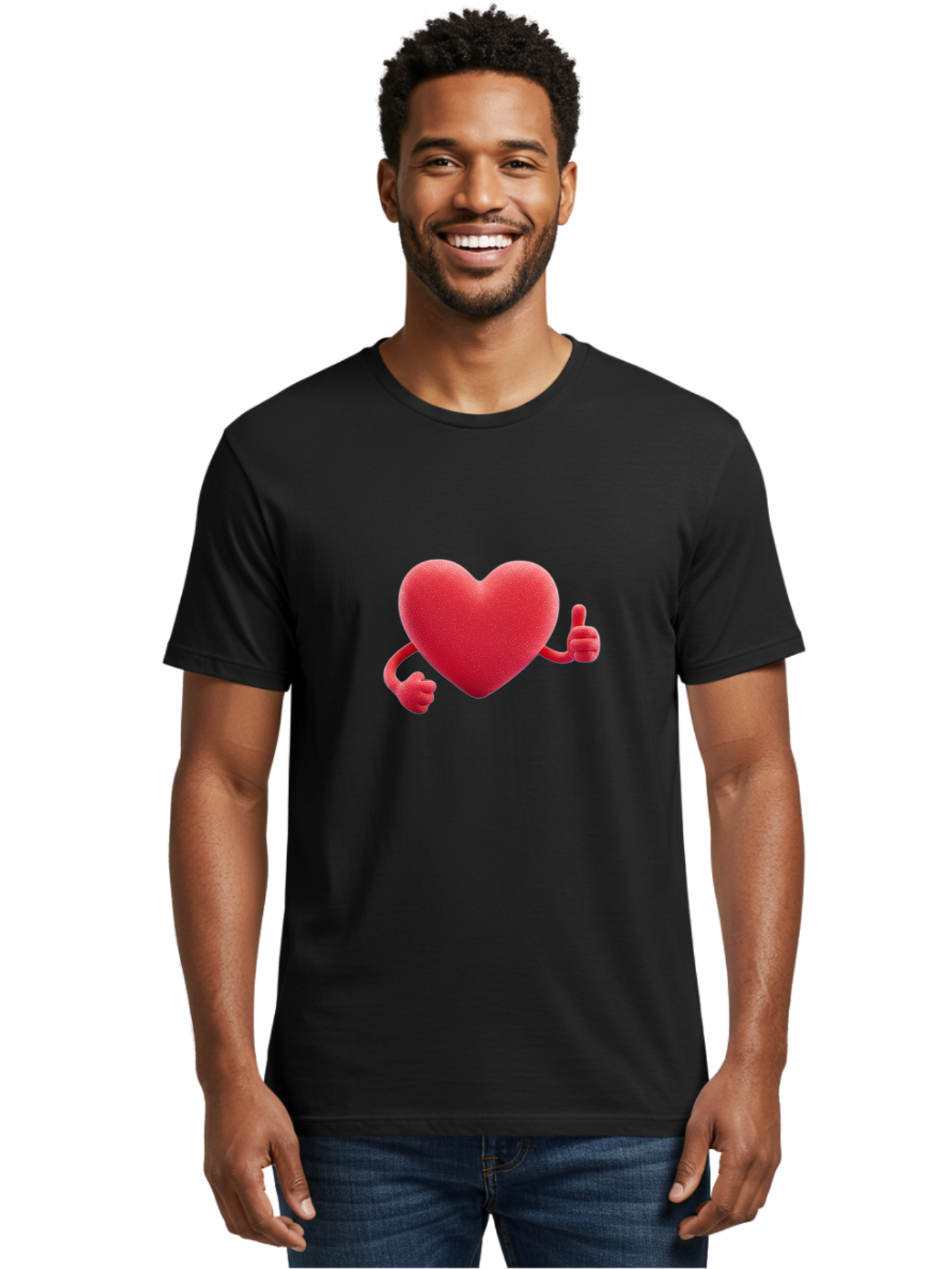 Red-Heart Men'S Graphic Tee, 100% Cotton, Comfortable Casual Summer Wear, Machine Washable, Red Heart Character, Thumbs Up Gesture, Cartoon Heart, Approval Symbol, Love Icon, Positivity, Heart Symbol, Cute Illustration, Heart Gesture Bae255