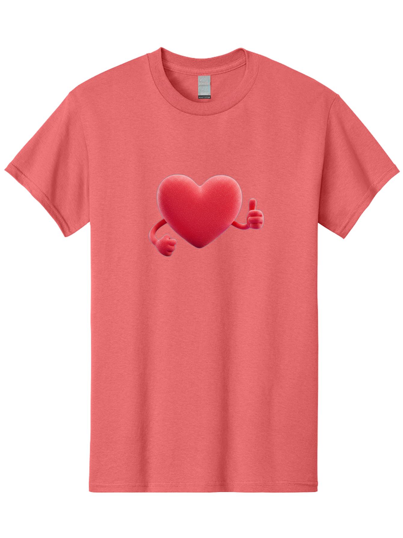 Red-Heart Men'S Graphic Tee, 100% Cotton, Comfortable Casual Summer Wear, Machine Washable, Red Heart Character, Thumbs Up Gesture, Cartoon Heart, Approval Symbol, Love Icon, Positivity, Heart Symbol, Cute Illustration, Heart Gesture Bae255