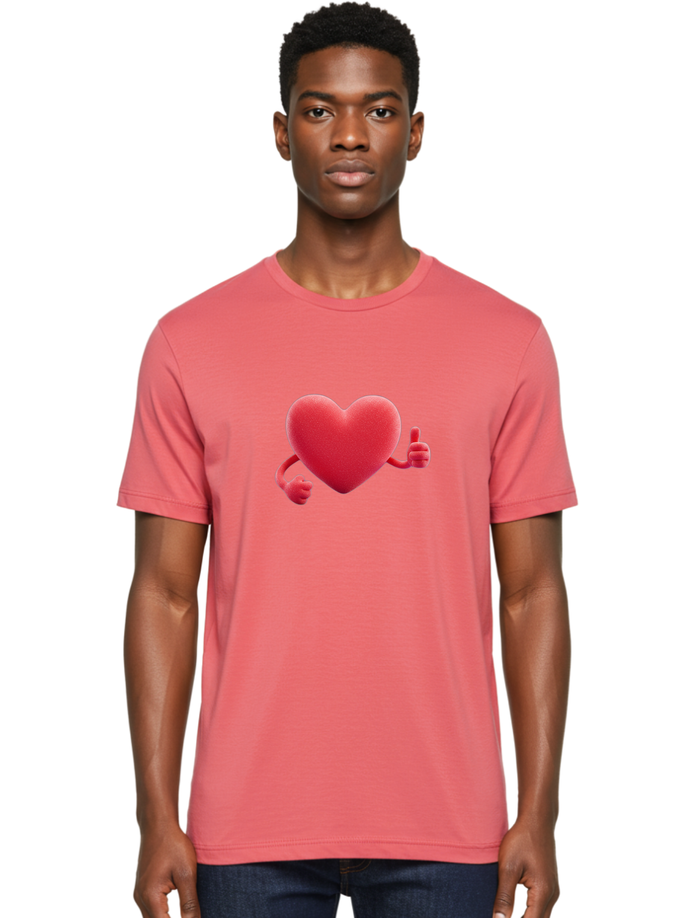 Red-Heart Men'S Graphic Tee, 100% Cotton, Comfortable Casual Summer Wear, Machine Washable, Red Heart Character, Thumbs Up Gesture, Cartoon Heart, Approval Symbol, Love Icon, Positivity, Heart Symbol, Cute Illustration, Heart Gesture Bae255