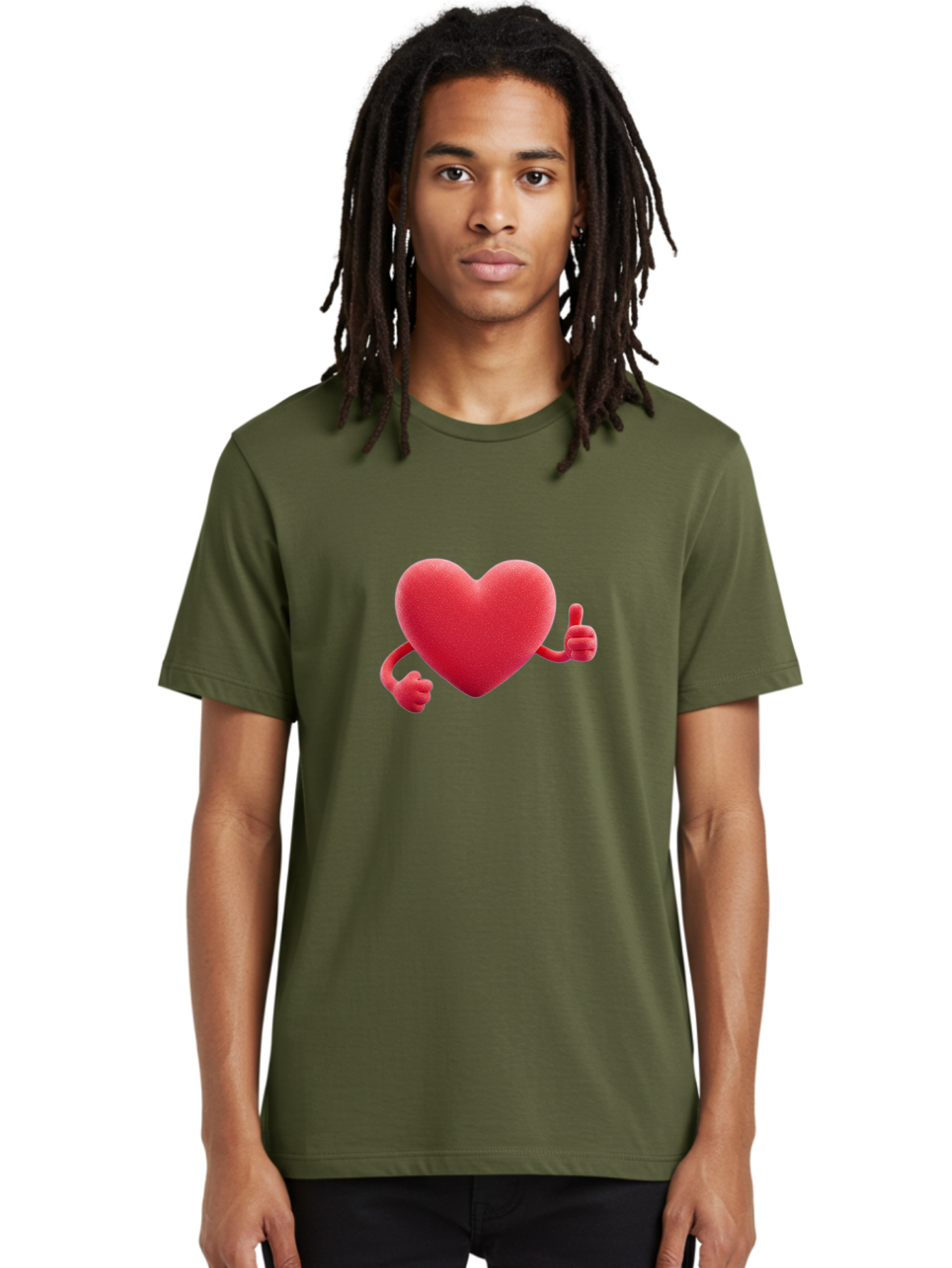 Red-Heart Men'S Graphic Tee, 100% Cotton, Comfortable Casual Summer Wear, Machine Washable, Red Heart Character, Thumbs Up Gesture, Cartoon Heart, Approval Symbol, Love Icon, Positivity, Heart Symbol, Cute Illustration, Heart Gesture Bae255