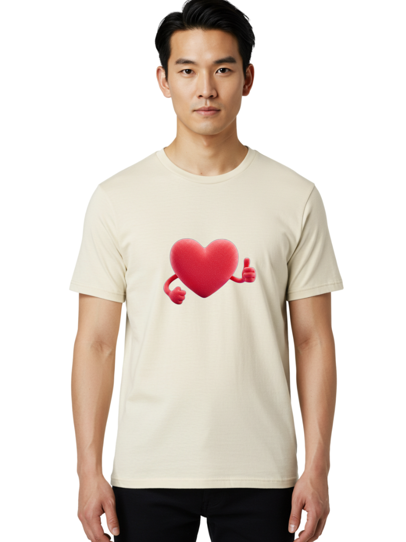 Red-Heart Men'S Graphic Tee, 100% Cotton, Comfortable Casual Summer Wear, Machine Washable, Red Heart Character, Thumbs Up Gesture, Cartoon Heart, Approval Symbol, Love Icon, Positivity, Heart Symbol, Cute Illustration, Heart Gesture Bae255