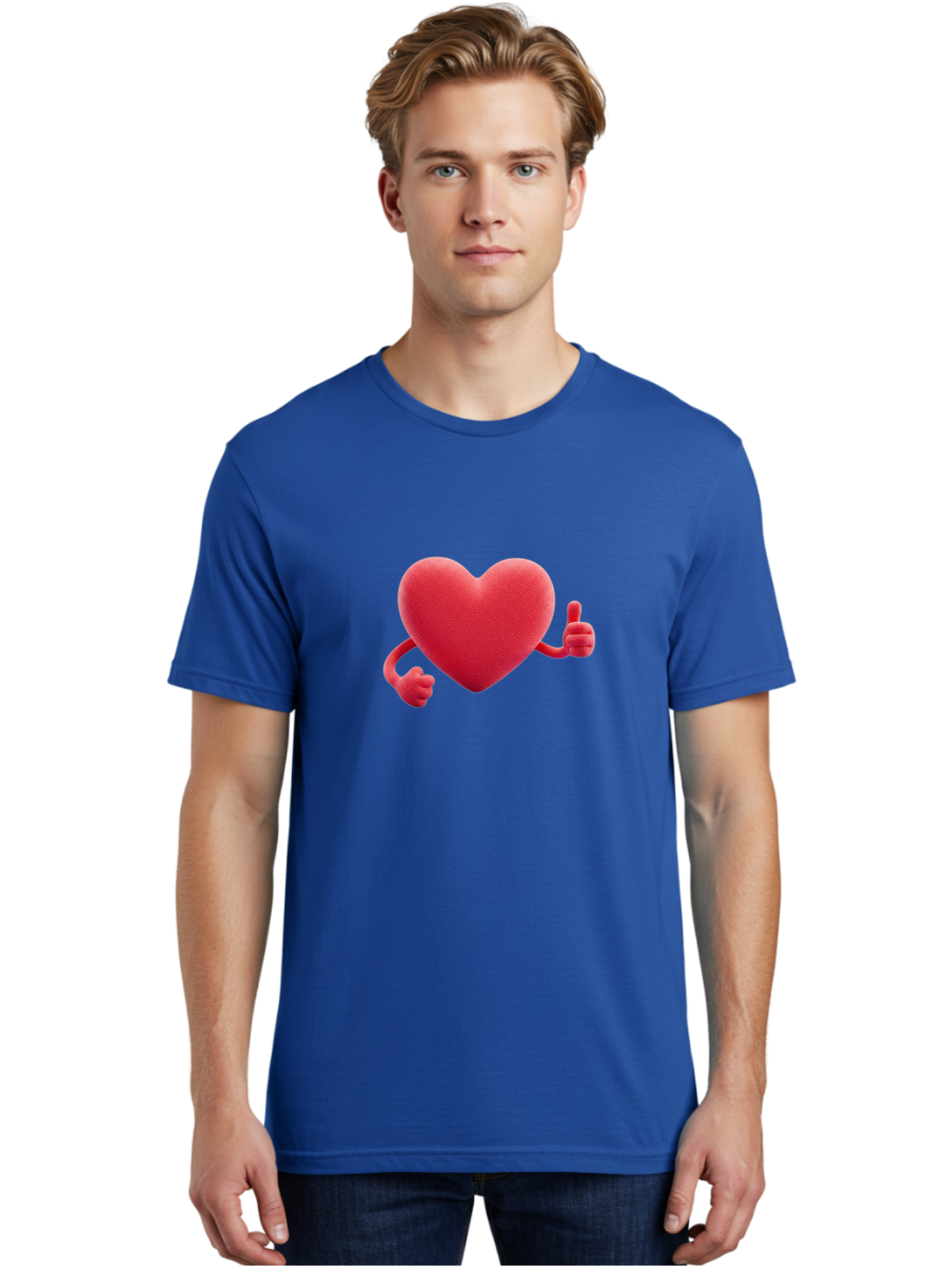 Red-Heart Men'S Graphic Tee, 100% Cotton, Comfortable Casual Summer Wear, Machine Washable, Red Heart Character, Thumbs Up Gesture, Cartoon Heart, Approval Symbol, Love Icon, Positivity, Heart Symbol, Cute Illustration, Heart Gesture Bae255