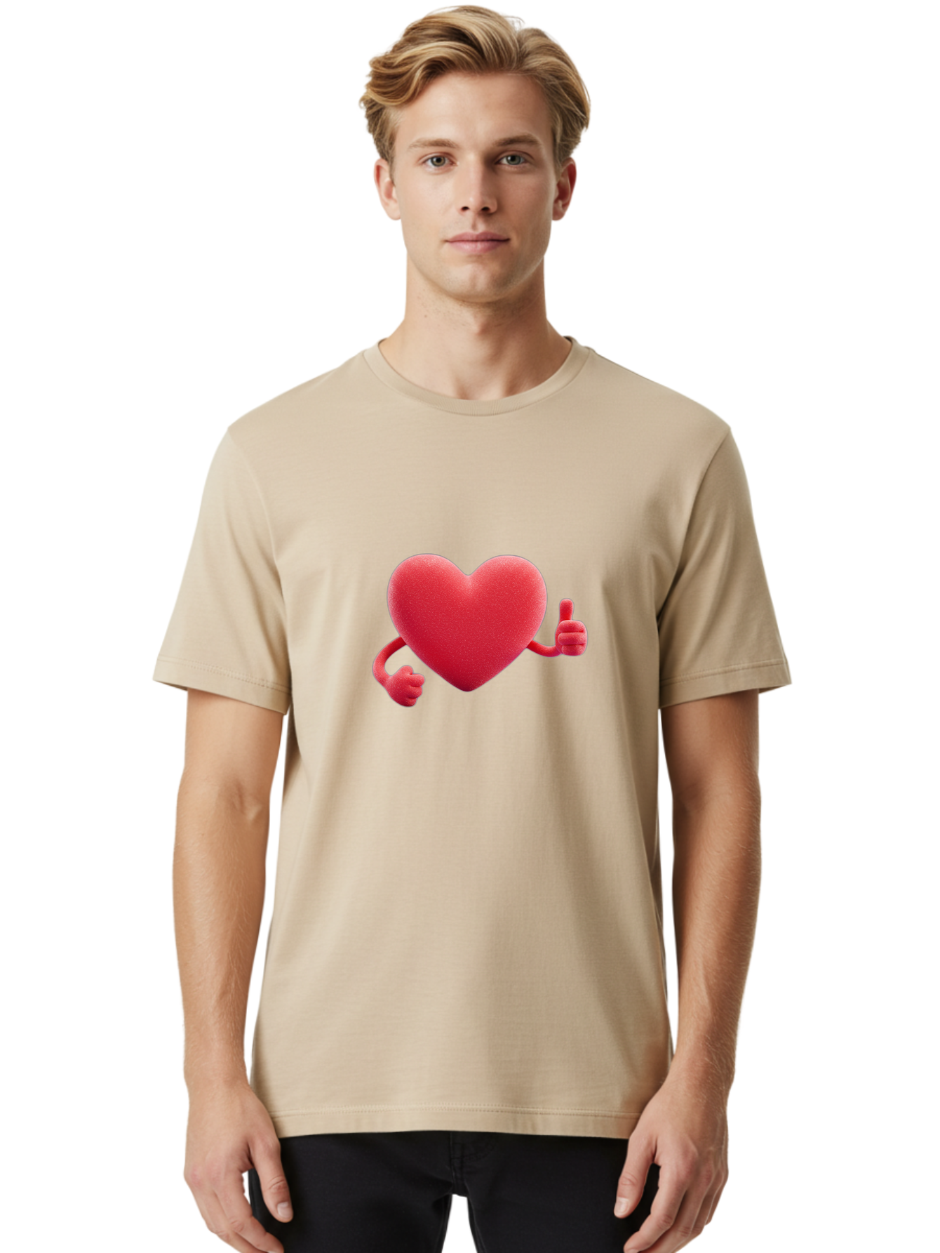 Red-Heart Men'S Graphic Tee, 100% Cotton, Comfortable Casual Summer Wear, Machine Washable, Red Heart Character, Thumbs Up Gesture, Cartoon Heart, Approval Symbol, Love Icon, Positivity, Heart Symbol, Cute Illustration, Heart Gesture Bae255
