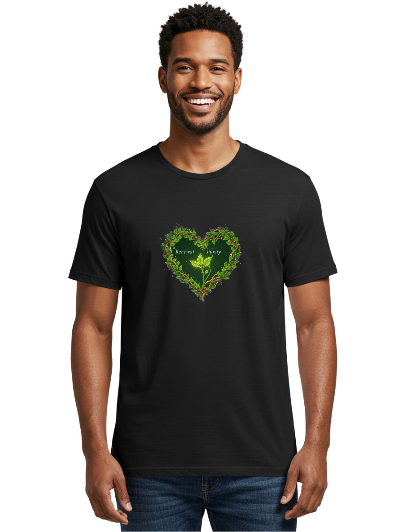 Renewal-Purity Men'S Graphic Tee, 100% Cotton, Comfortable Casual Summer Wear, Machine Washable, Heart Shape, Leaves And Vines, Renewal And Purity, Green Leaves, Natural Elements, Symbolic Heart, Spiritual Growth, Healthy Living Bae256