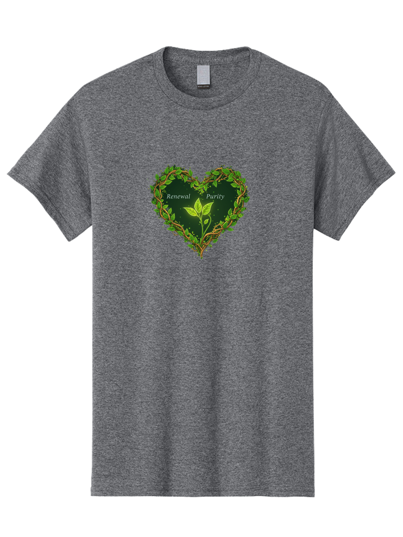 Renewal-Purity Men'S Graphic Tee, 100% Cotton, Comfortable Casual Summer Wear, Machine Washable, Heart Shape, Leaves And Vines, Renewal And Purity, Green Leaves, Natural Elements, Symbolic Heart, Spiritual Growth, Healthy Living Bae256