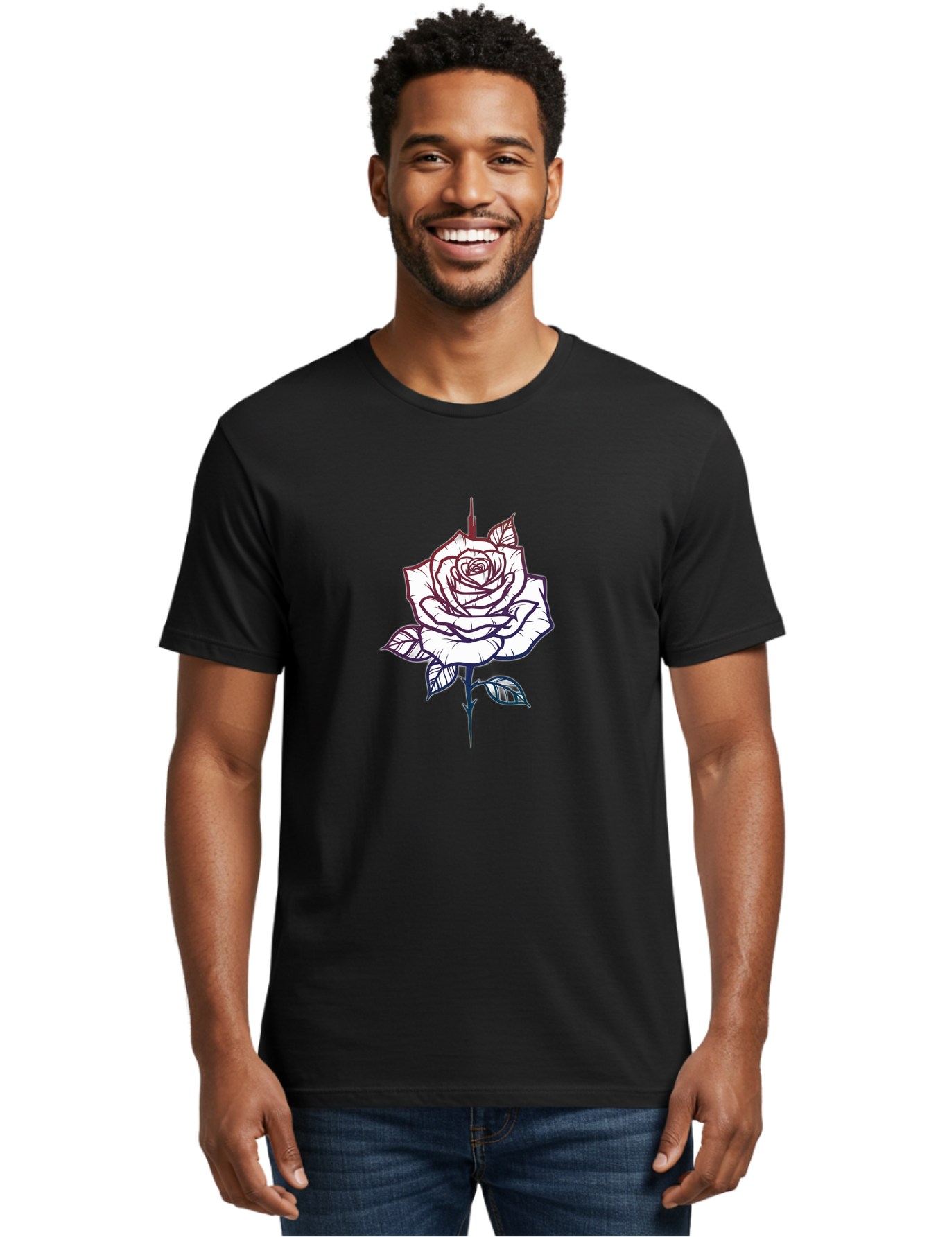 Rose-1 Men'S Graphic Tee, 100% Cotton, Comfortable Casual Summer Wear, Machine Washable, Black And White Rose Illustration, Tattoo Style Rose, Minimalist Design, Elegant Floral Art, Dark Linework, Rose Silhouette, Simple Yet Striking Bae257
