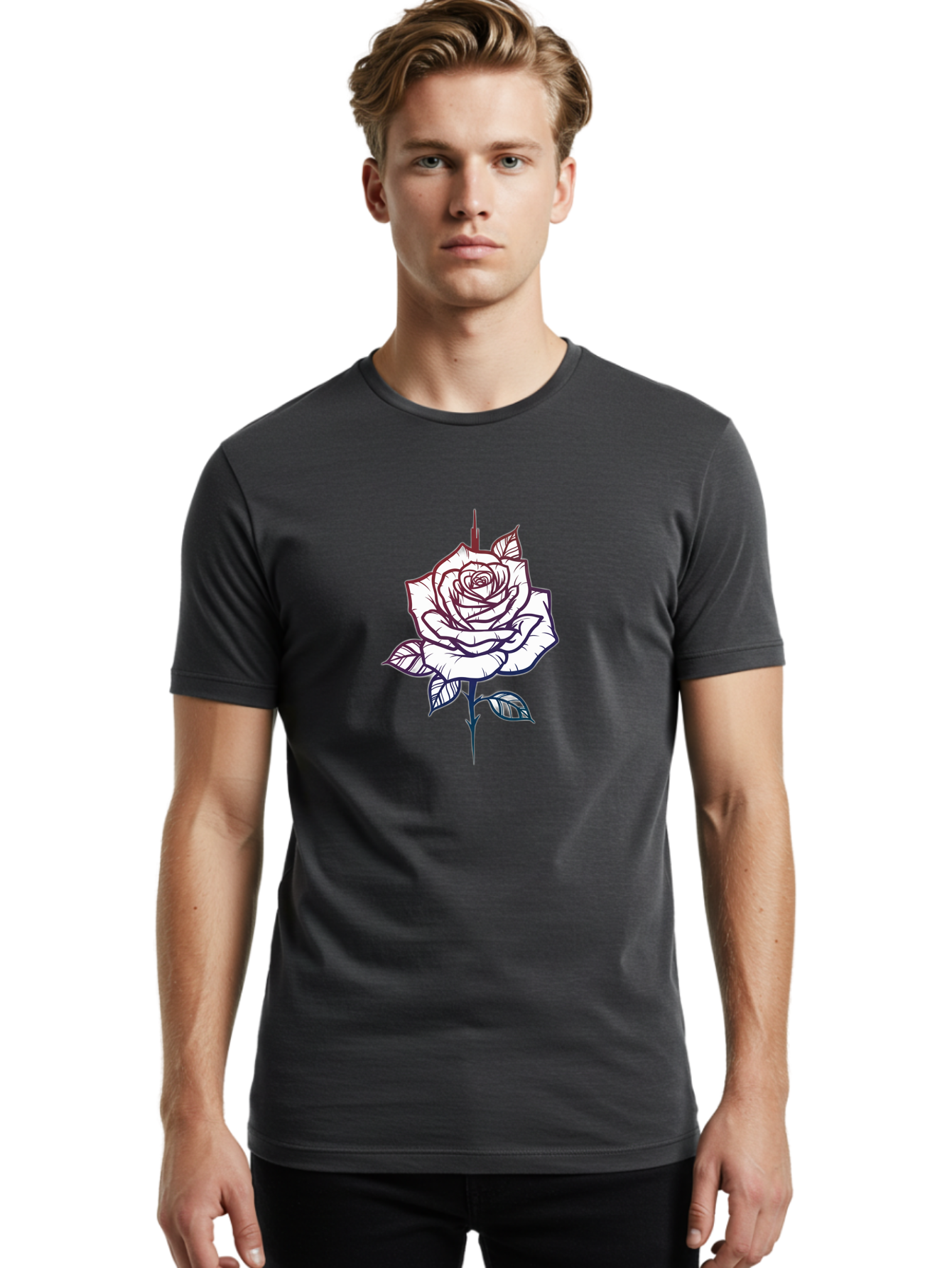 Rose-1 Men'S Graphic Tee, 100% Cotton, Comfortable Casual Summer Wear, Machine Washable, Black And White Rose Illustration, Tattoo Style Rose, Minimalist Design, Elegant Floral Art, Dark Linework, Rose Silhouette, Simple Yet Striking Bae257
