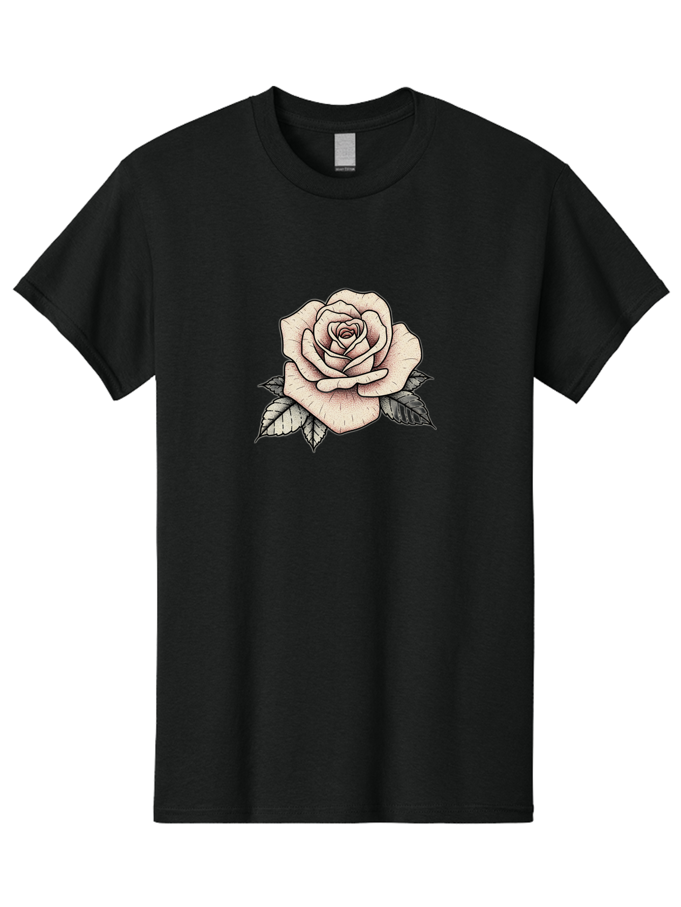 Rose-With-Leaves Men'S Graphic Tee, 100% Cotton, Comfortable Casual Summer Wear, Machine Washable, Tattoo Style Rose, Illustration Art, Floral Design, Love Symbol, Delicate Petals, Leafy Greens, Ink Art, Classic Flower Bae259