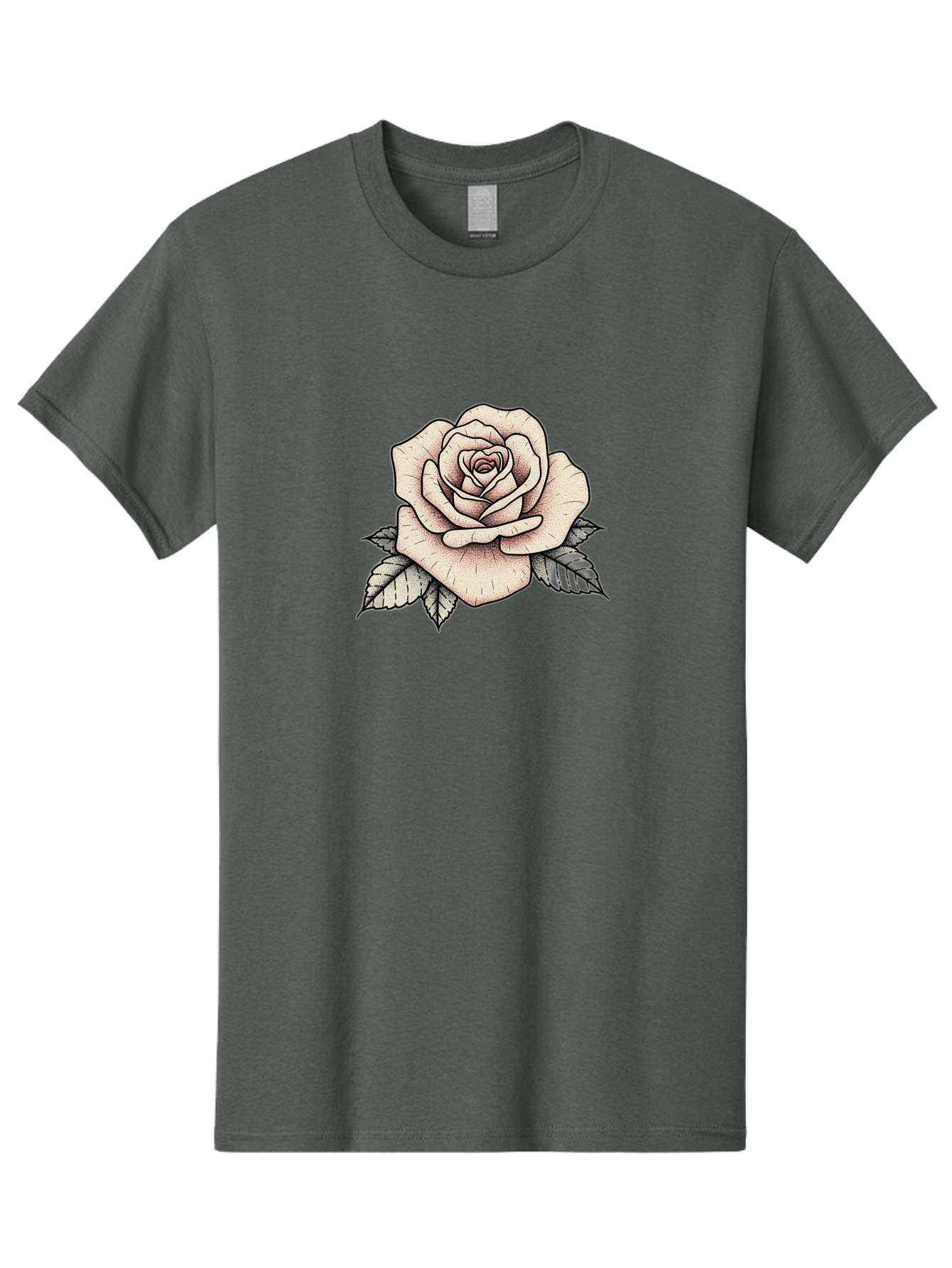 Rose-With-Leaves Men'S Graphic Tee, 100% Cotton, Comfortable Casual Summer Wear, Machine Washable, Tattoo Style Rose, Illustration Art, Floral Design, Love Symbol, Delicate Petals, Leafy Greens, Ink Art, Classic Flower Bae259