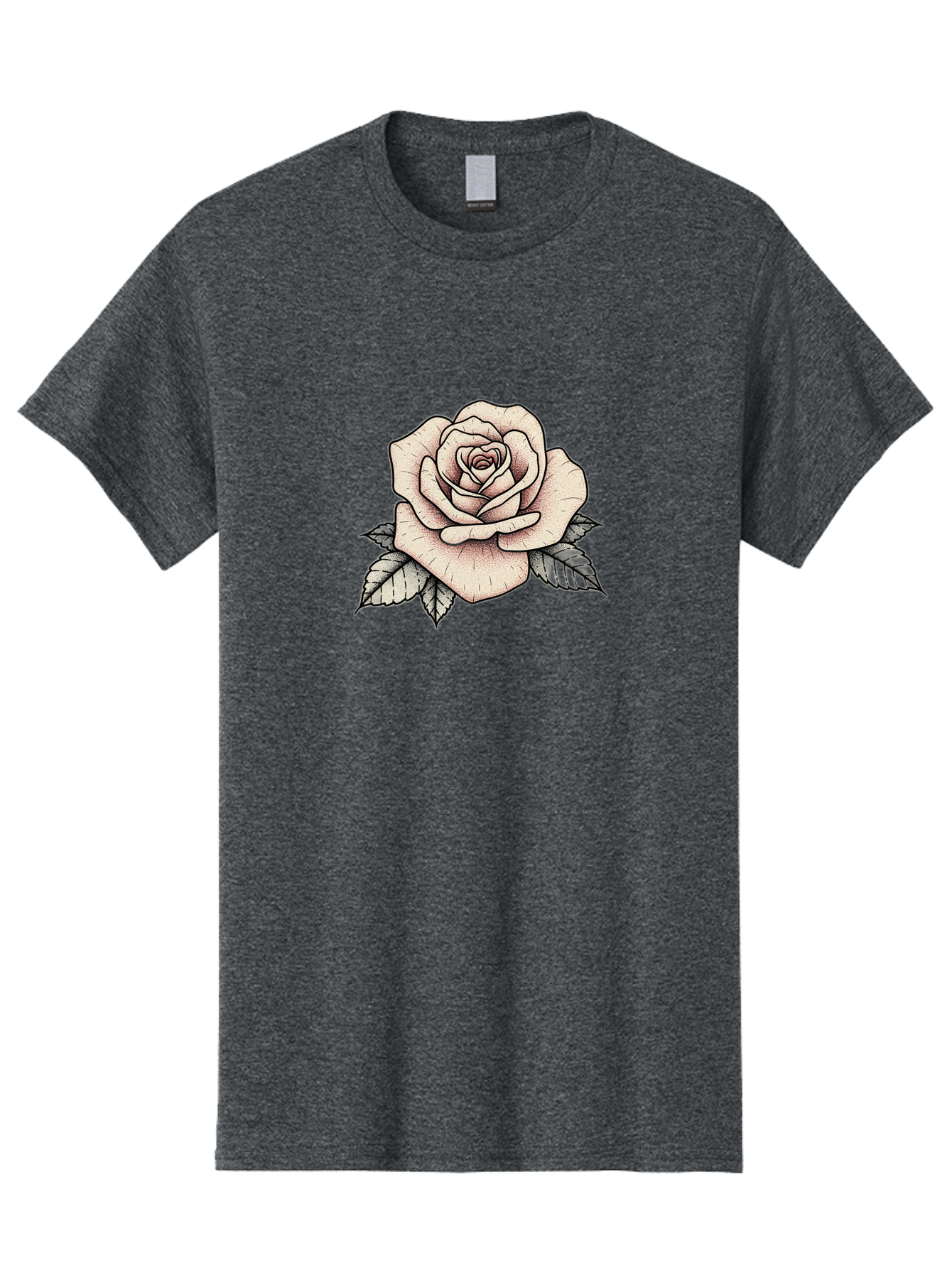 Rose-With-Leaves Men'S Graphic Tee, 100% Cotton, Comfortable Casual Summer Wear, Machine Washable, Tattoo Style Rose, Illustration Art, Floral Design, Love Symbol, Delicate Petals, Leafy Greens, Ink Art, Classic Flower Bae259