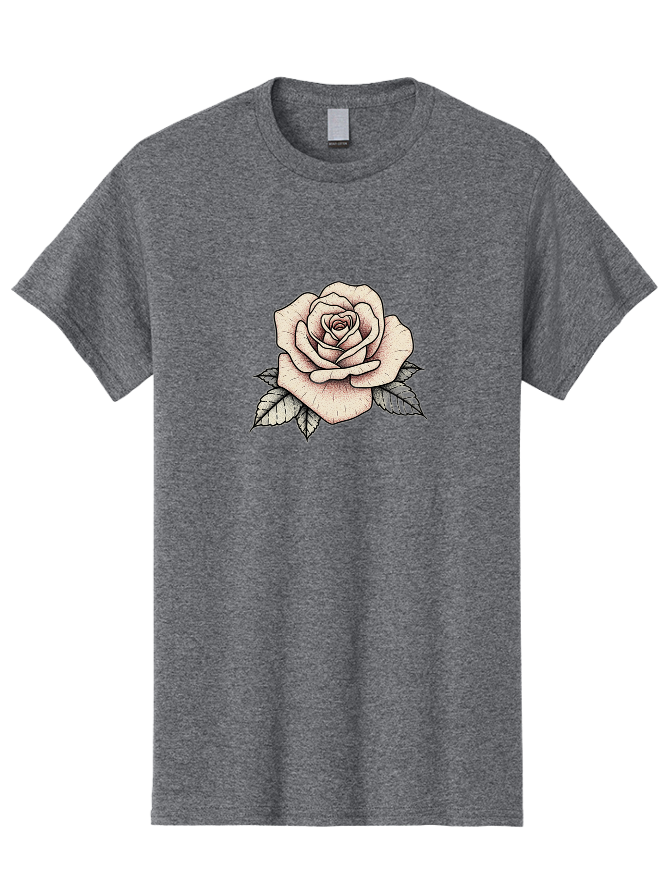 Rose-With-Leaves Men'S Graphic Tee, 100% Cotton, Comfortable Casual Summer Wear, Machine Washable, Tattoo Style Rose, Illustration Art, Floral Design, Love Symbol, Delicate Petals, Leafy Greens, Ink Art, Classic Flower Bae259