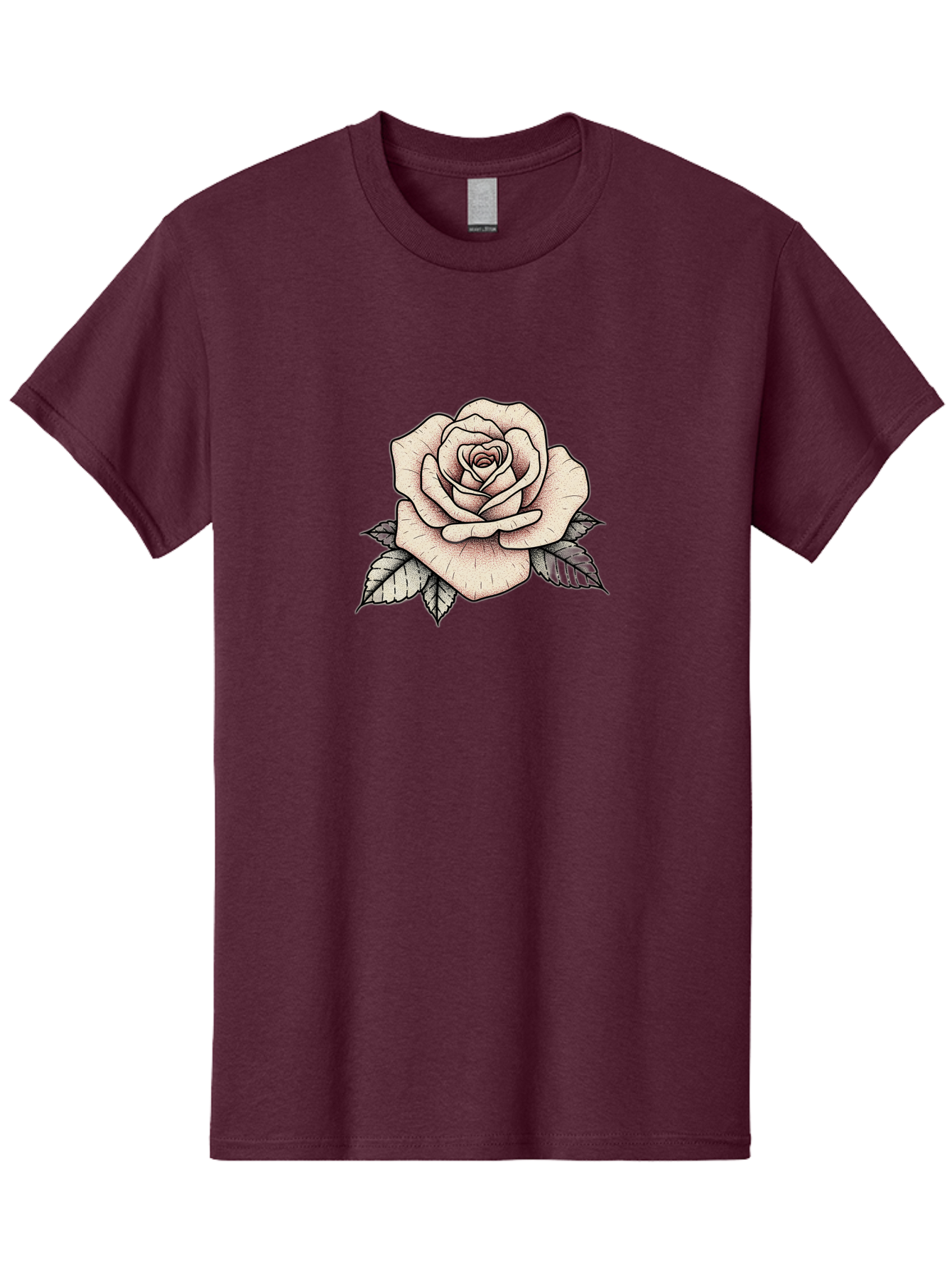 Rose-With-Leaves Men'S Graphic Tee, 100% Cotton, Comfortable Casual Summer Wear, Machine Washable, Tattoo Style Rose, Illustration Art, Floral Design, Love Symbol, Delicate Petals, Leafy Greens, Ink Art, Classic Flower Bae259