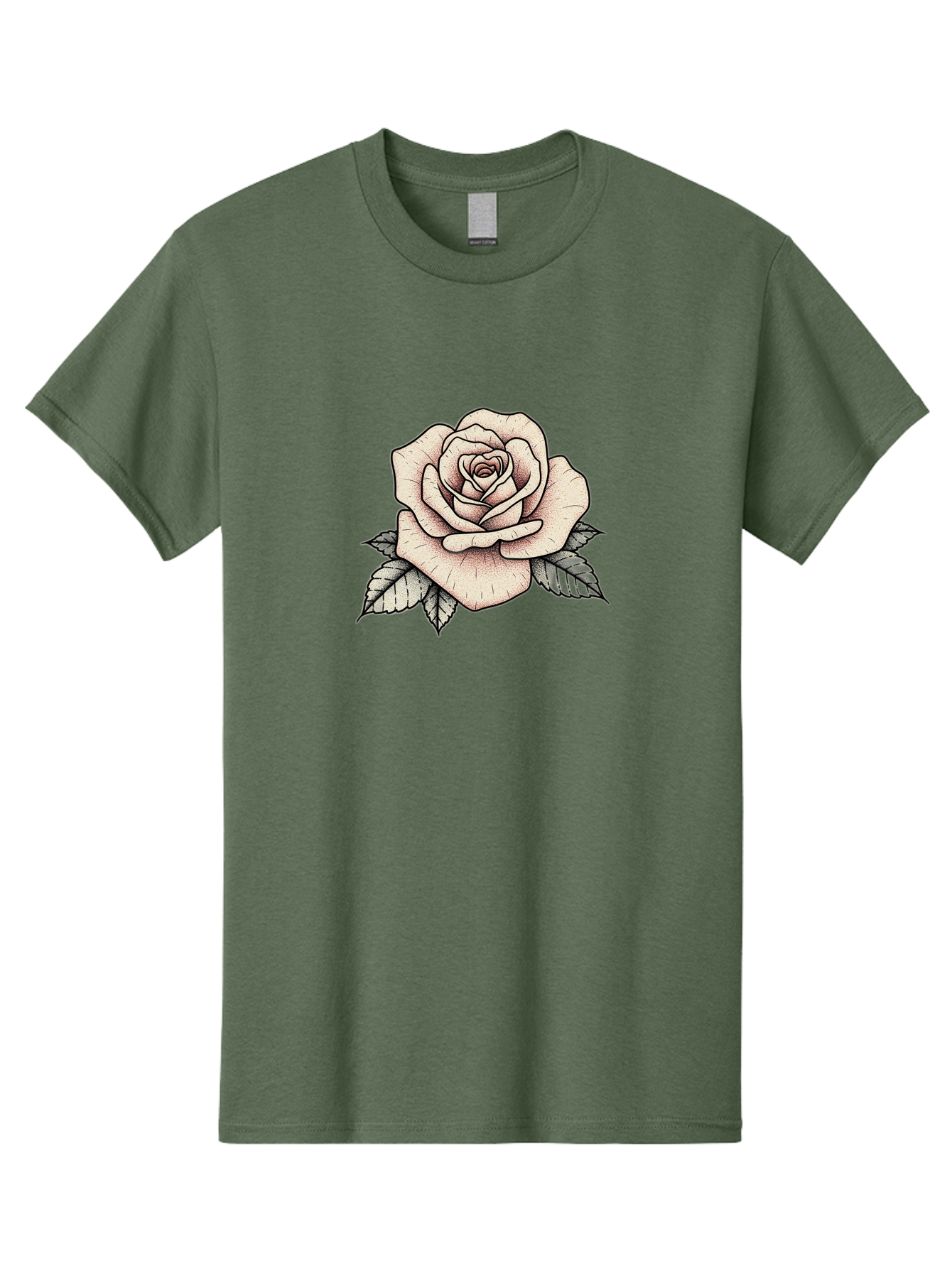 Rose-With-Leaves Men'S Graphic Tee, 100% Cotton, Comfortable Casual Summer Wear, Machine Washable, Tattoo Style Rose, Illustration Art, Floral Design, Love Symbol, Delicate Petals, Leafy Greens, Ink Art, Classic Flower Bae259