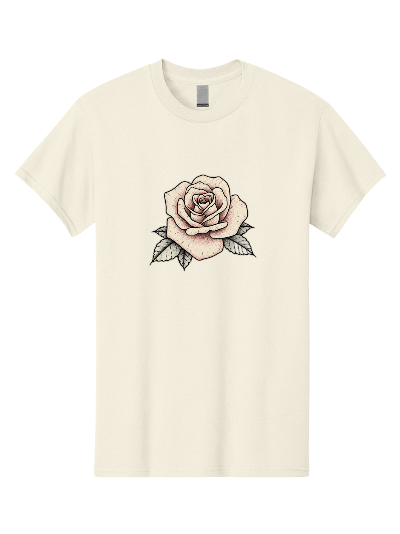 Rose-With-Leaves Men'S Graphic Tee, 100% Cotton, Comfortable Casual Summer Wear, Machine Washable, Tattoo Style Rose, Illustration Art, Floral Design, Love Symbol, Delicate Petals, Leafy Greens, Ink Art, Classic Flower Bae259