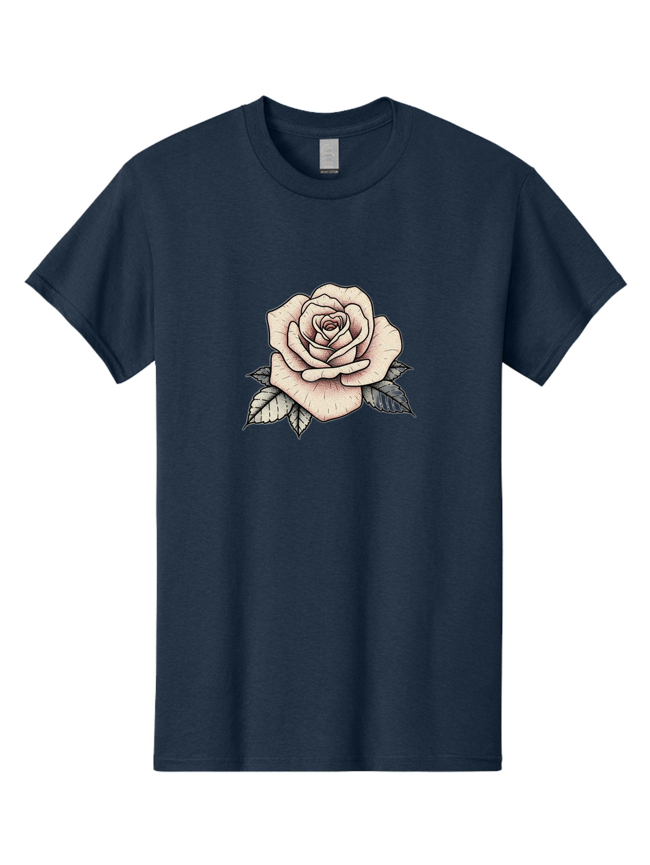 Rose-With-Leaves Men'S Graphic Tee, 100% Cotton, Comfortable Casual Summer Wear, Machine Washable, Tattoo Style Rose, Illustration Art, Floral Design, Love Symbol, Delicate Petals, Leafy Greens, Ink Art, Classic Flower Bae259