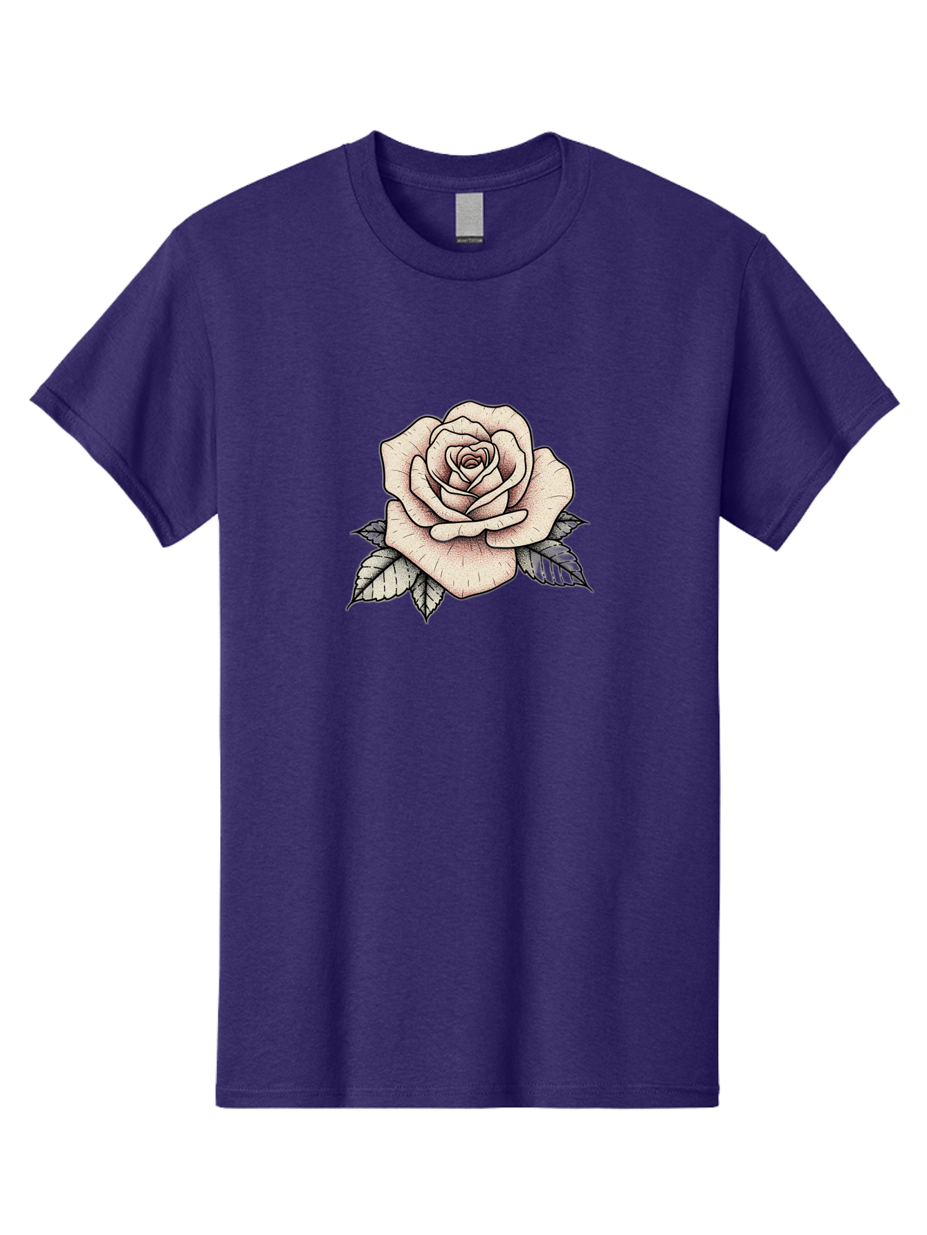Rose-With-Leaves Men'S Graphic Tee, 100% Cotton, Comfortable Casual Summer Wear, Machine Washable, Tattoo Style Rose, Illustration Art, Floral Design, Love Symbol, Delicate Petals, Leafy Greens, Ink Art, Classic Flower Bae259