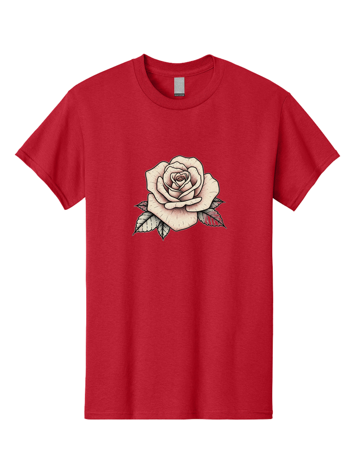 Rose-With-Leaves Men'S Graphic Tee, 100% Cotton, Comfortable Casual Summer Wear, Machine Washable, Tattoo Style Rose, Illustration Art, Floral Design, Love Symbol, Delicate Petals, Leafy Greens, Ink Art, Classic Flower Bae259