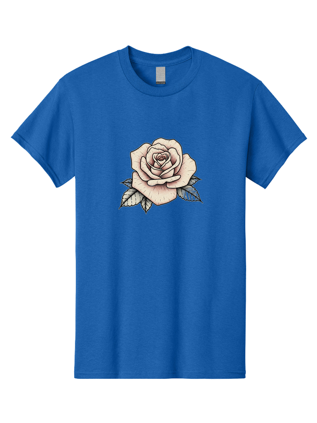 Rose-With-Leaves Men'S Graphic Tee, 100% Cotton, Comfortable Casual Summer Wear, Machine Washable, Tattoo Style Rose, Illustration Art, Floral Design, Love Symbol, Delicate Petals, Leafy Greens, Ink Art, Classic Flower Bae259