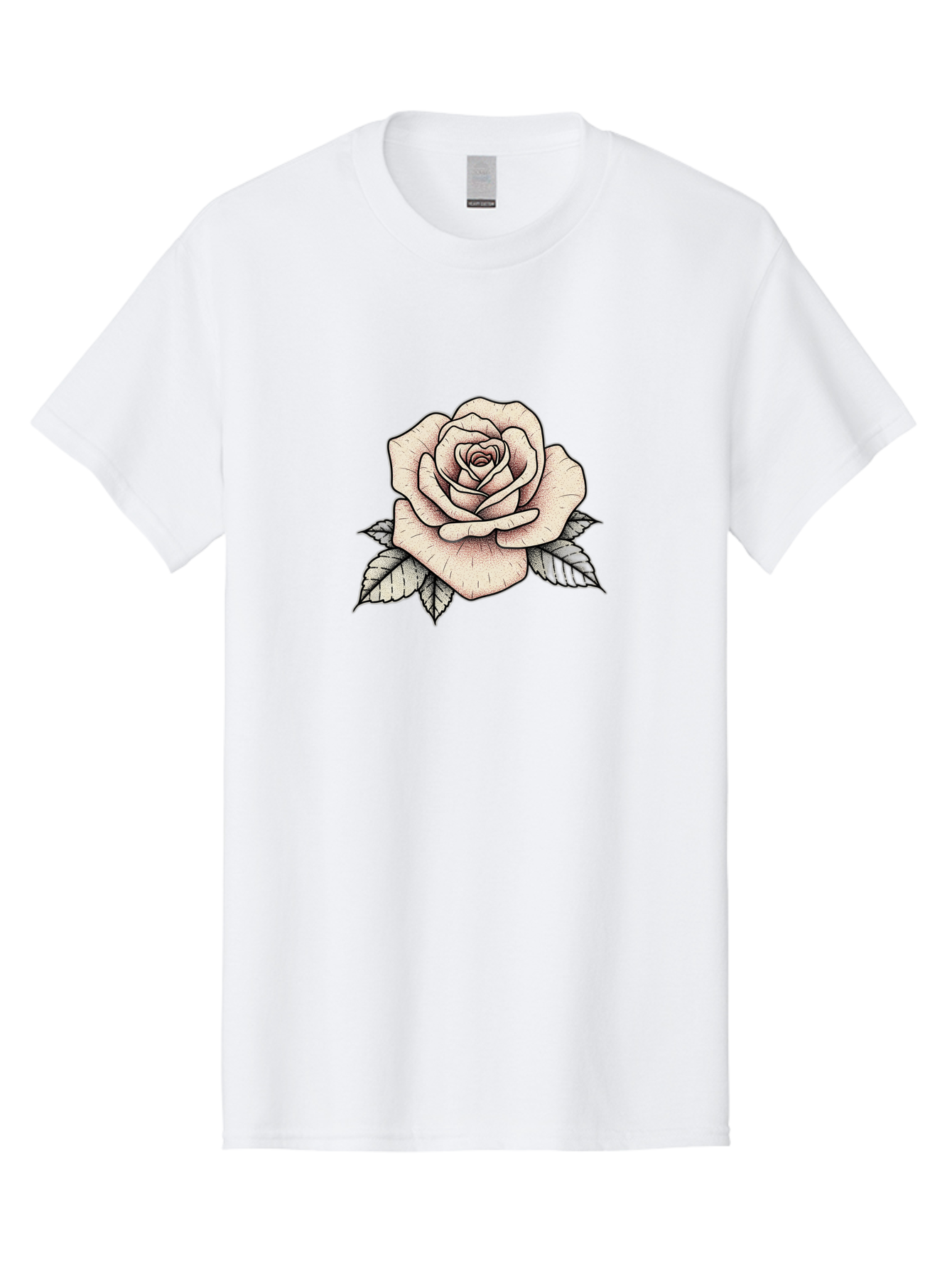 Rose-With-Leaves Men'S Graphic Tee, 100% Cotton, Comfortable Casual Summer Wear, Machine Washable, Tattoo Style Rose, Illustration Art, Floral Design, Love Symbol, Delicate Petals, Leafy Greens, Ink Art, Classic Flower Bae259
